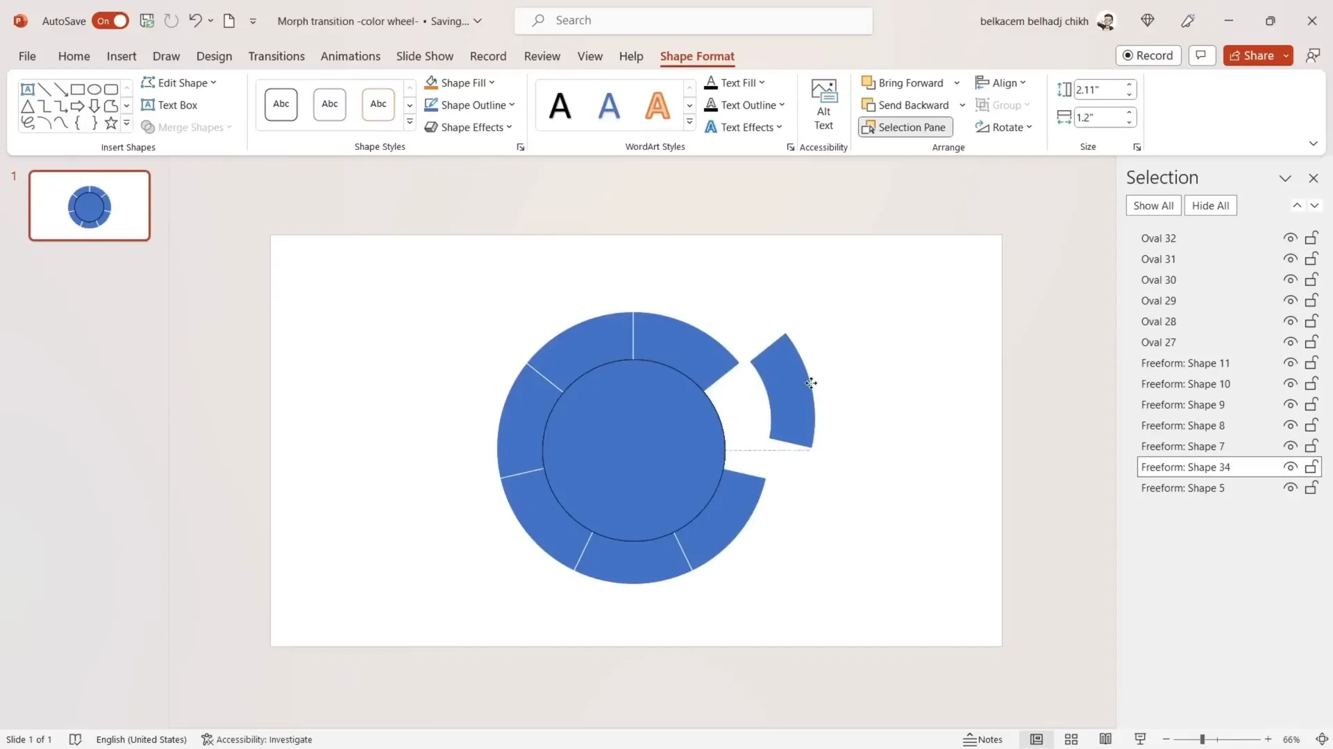 Using merge shapes subtract to shape pie segments