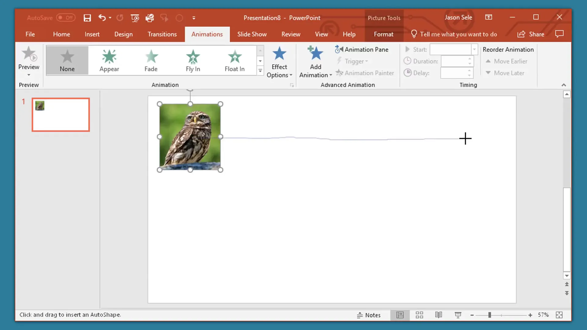 Selecting Custom Path animation for an image in PowerPoint