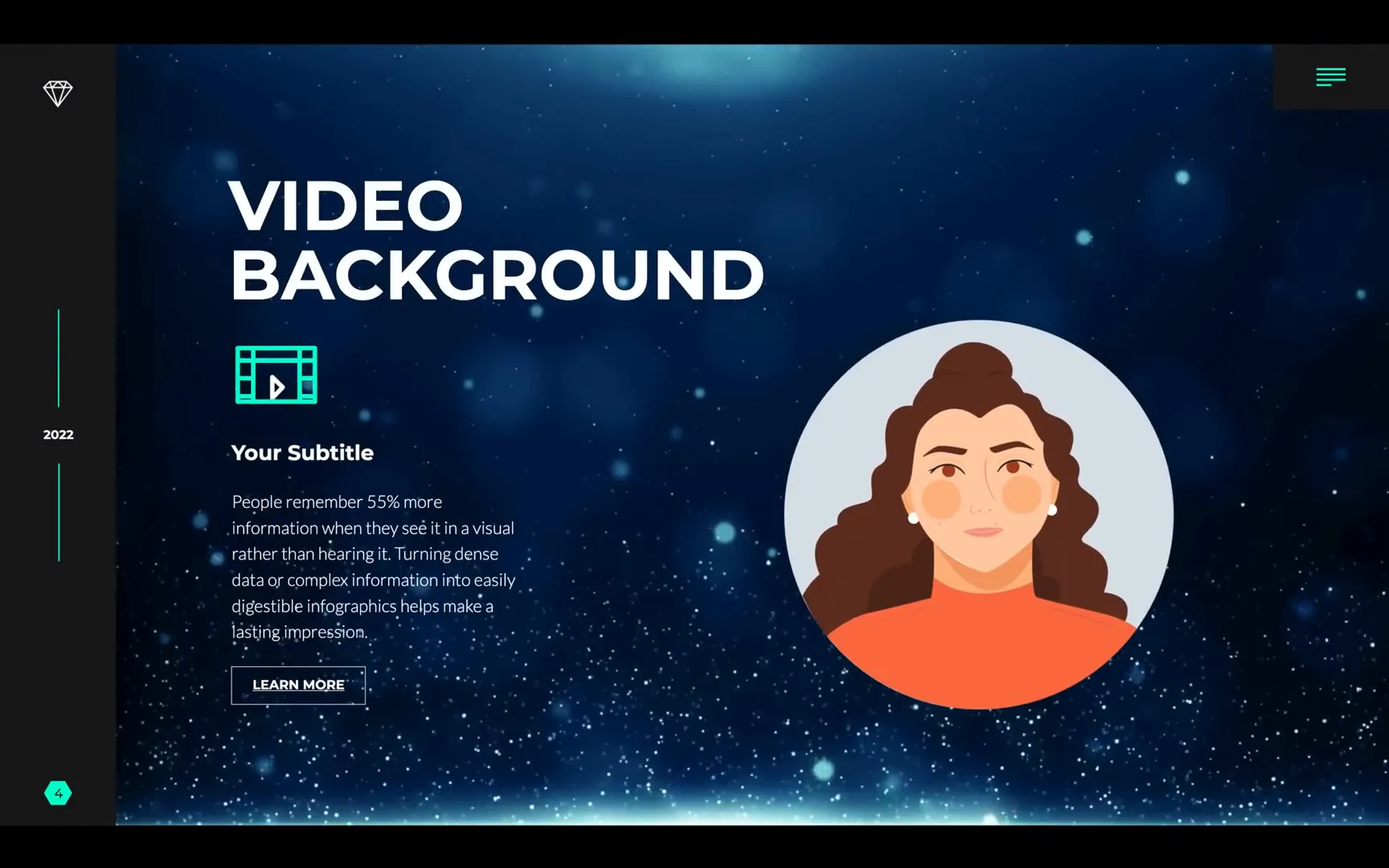 Slide with video background, animated avatar, and animated icon