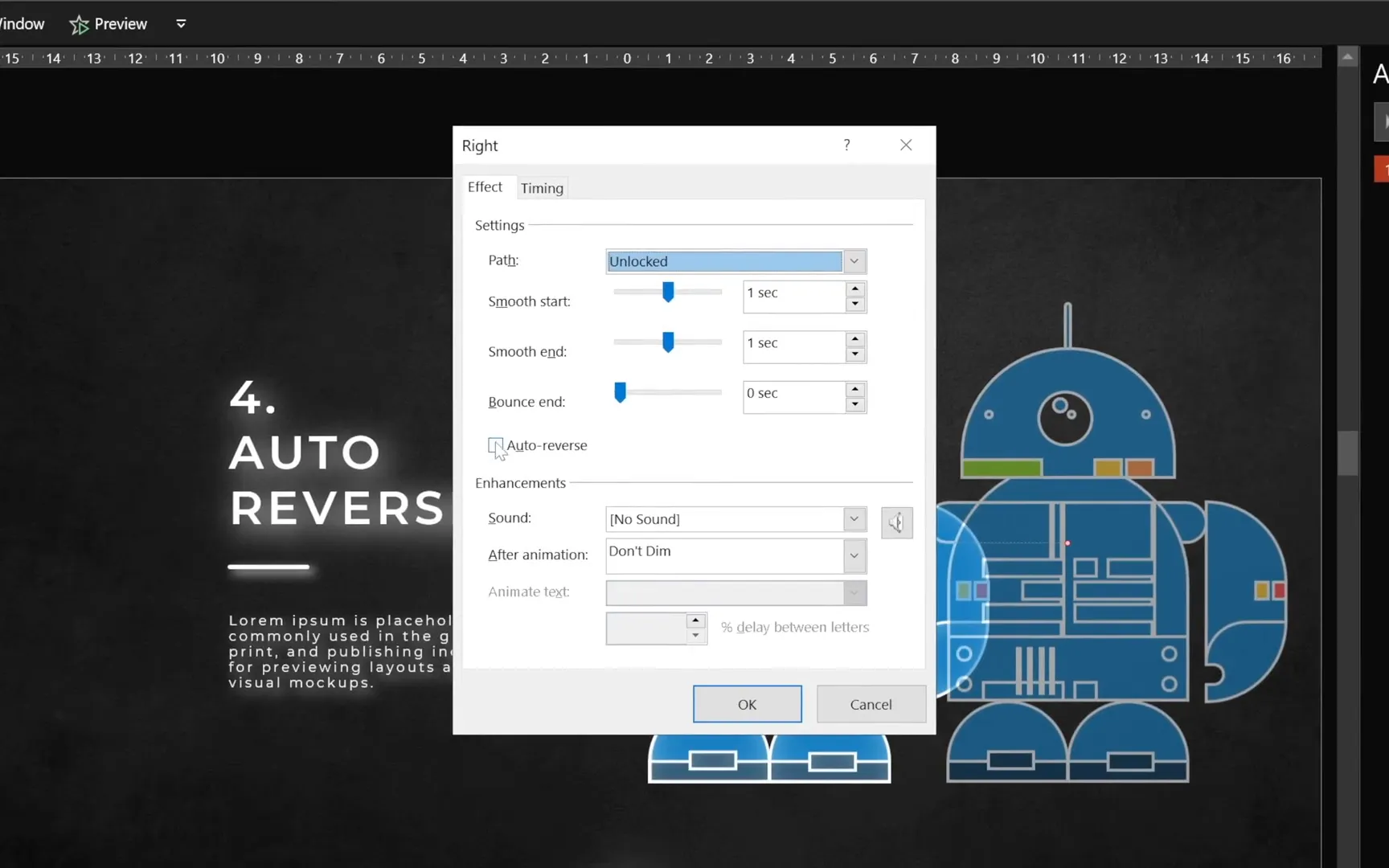 Setting auto reverse motion path animation