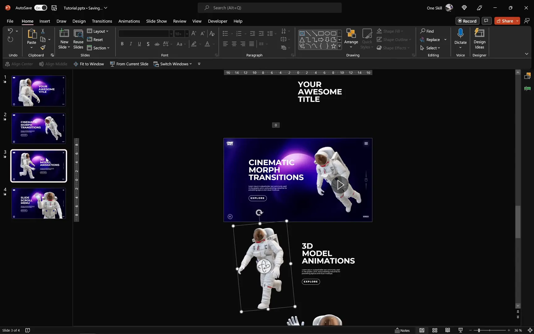 Rotated and moved 3D astronaut models for extra animation effect