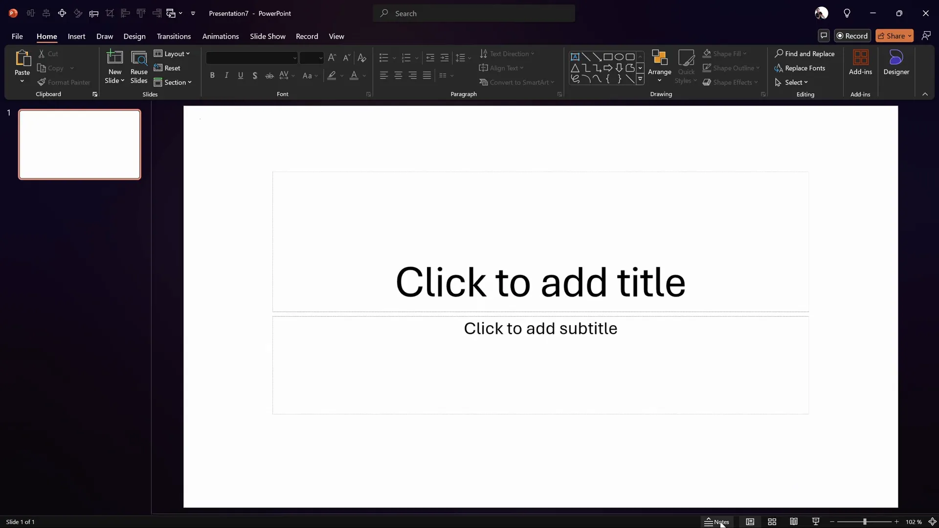 New blank PowerPoint presentation with blank layout