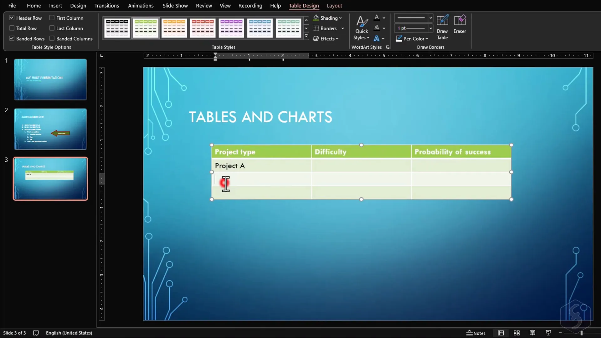 Inserting and customizing tables in PowerPoint