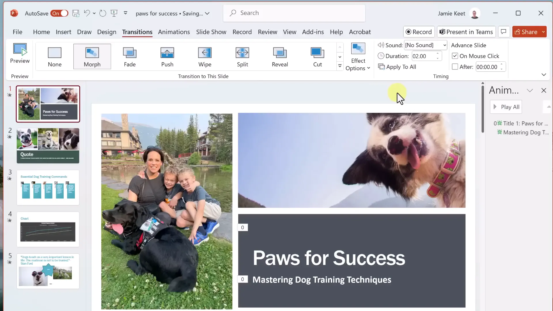 Presenter view with notes and slide previews in PowerPoint