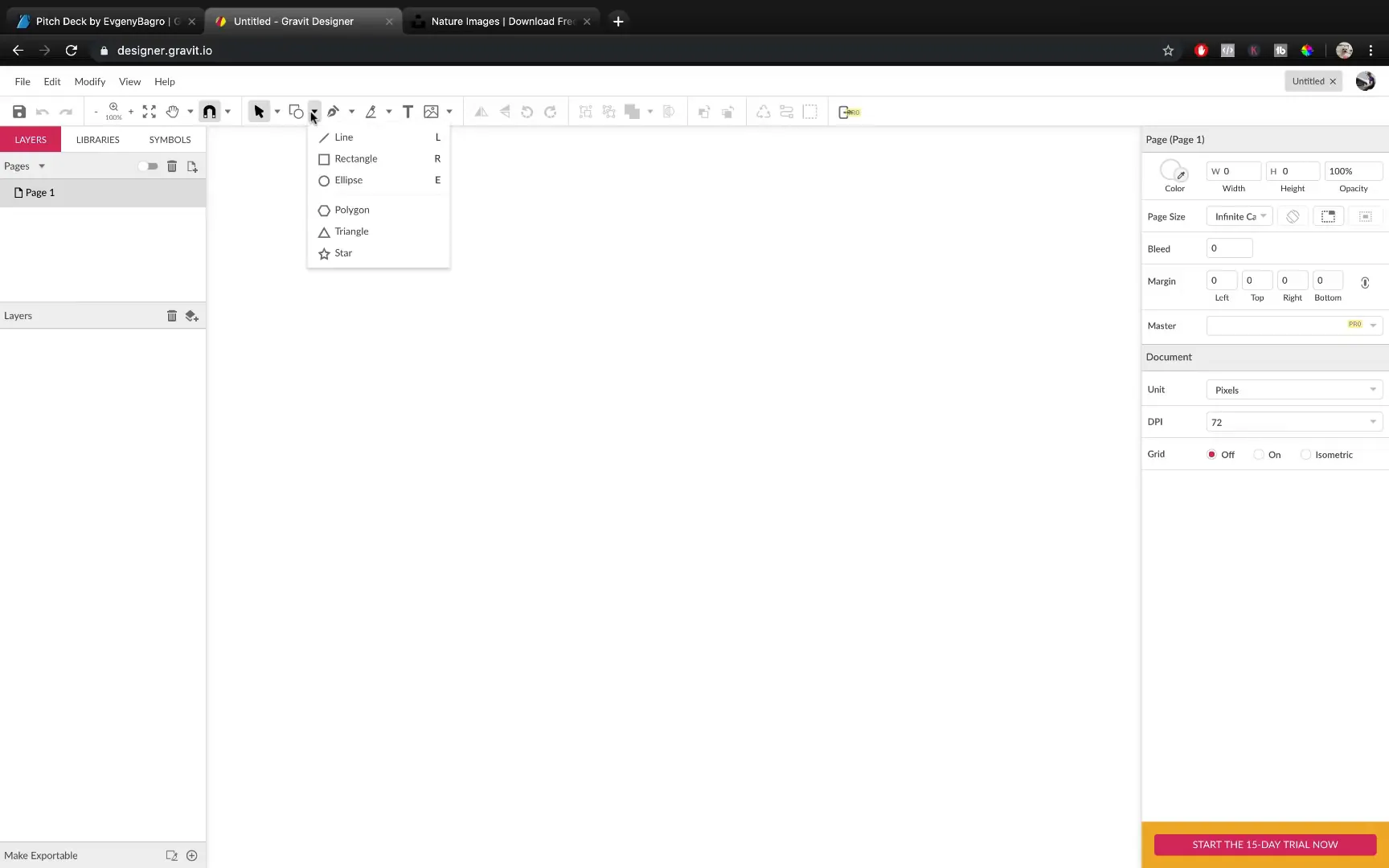 Gravit Designer interface showing shape tools