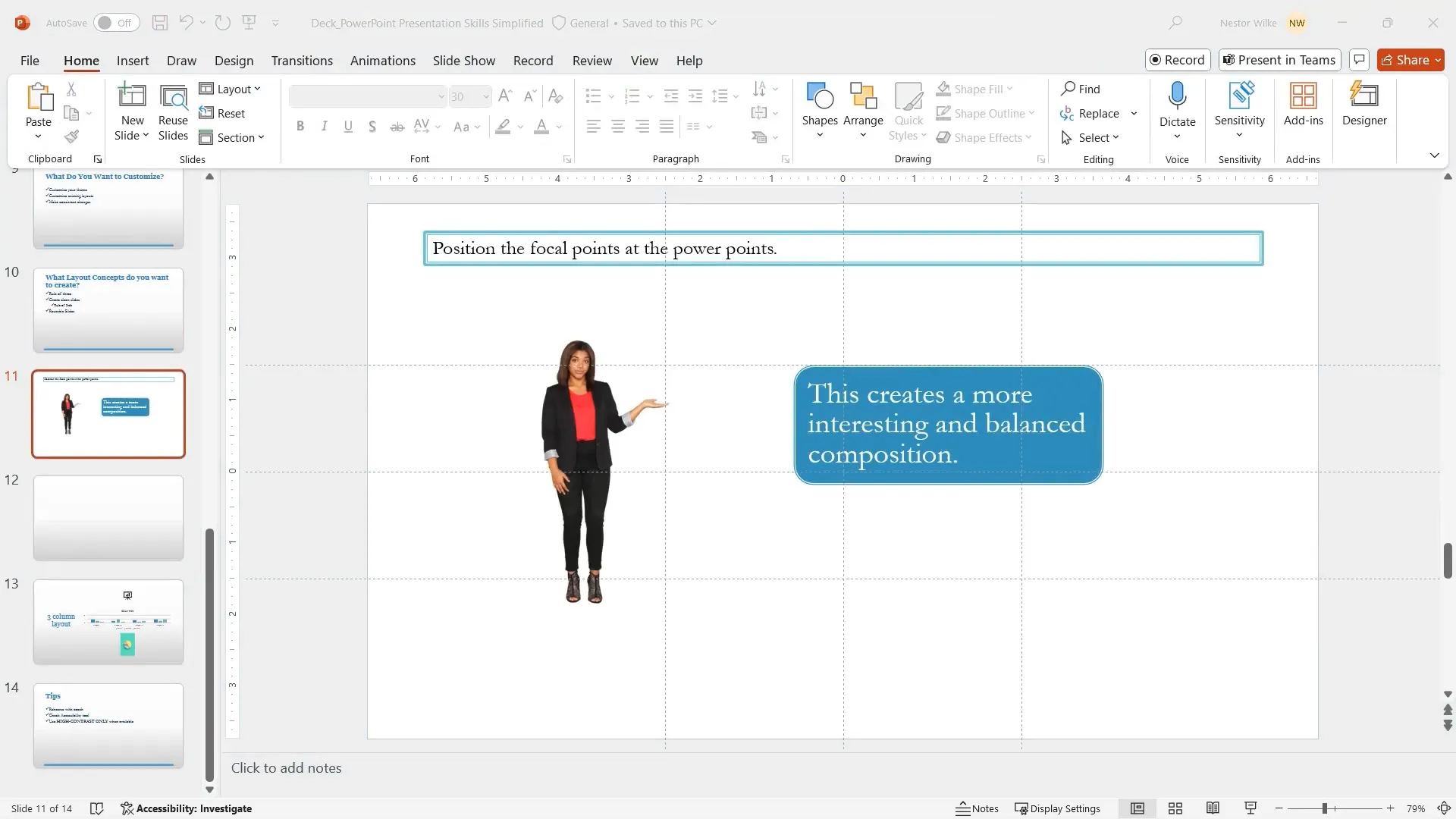 Balanced slide layout using Rule of Thirds