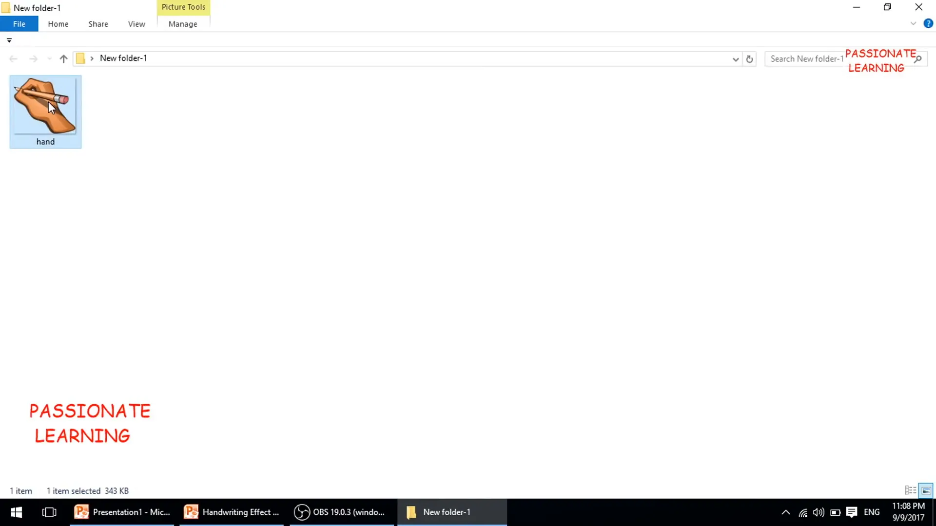 Inserting hand image holding pen in PowerPoint slide