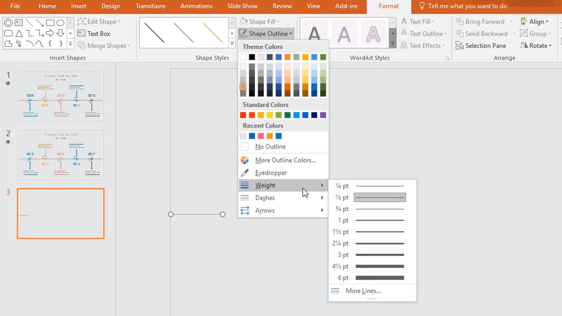Adding and formatting the main timeline line
