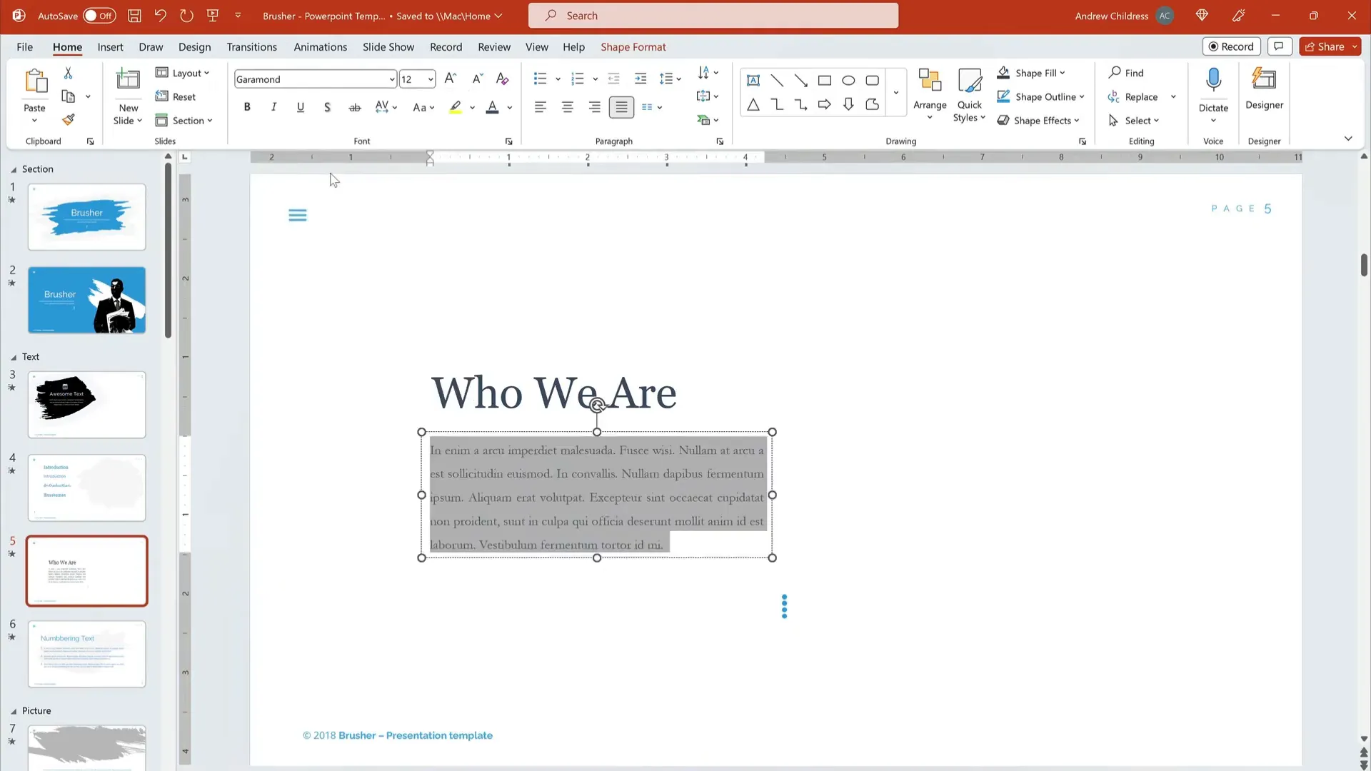 Example of Garamond font for body text