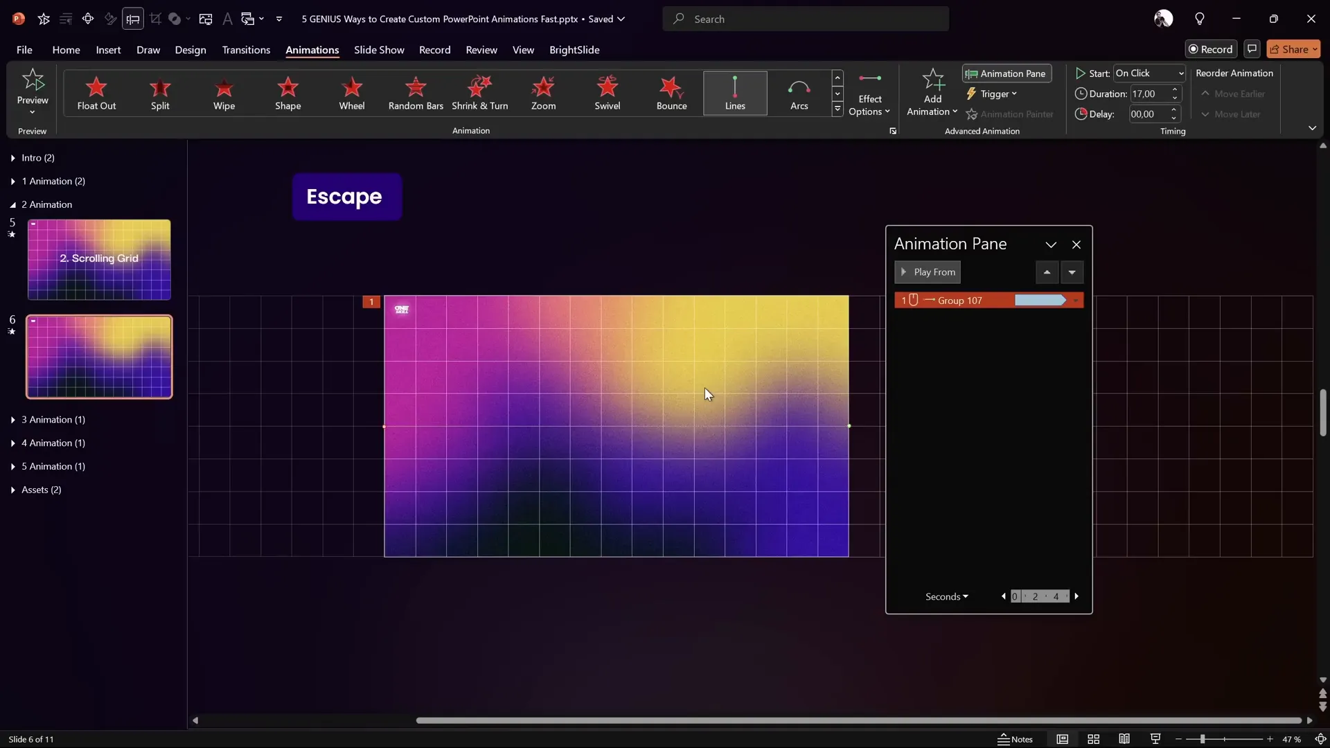 Grid scrolling smoothly to the left with fade in