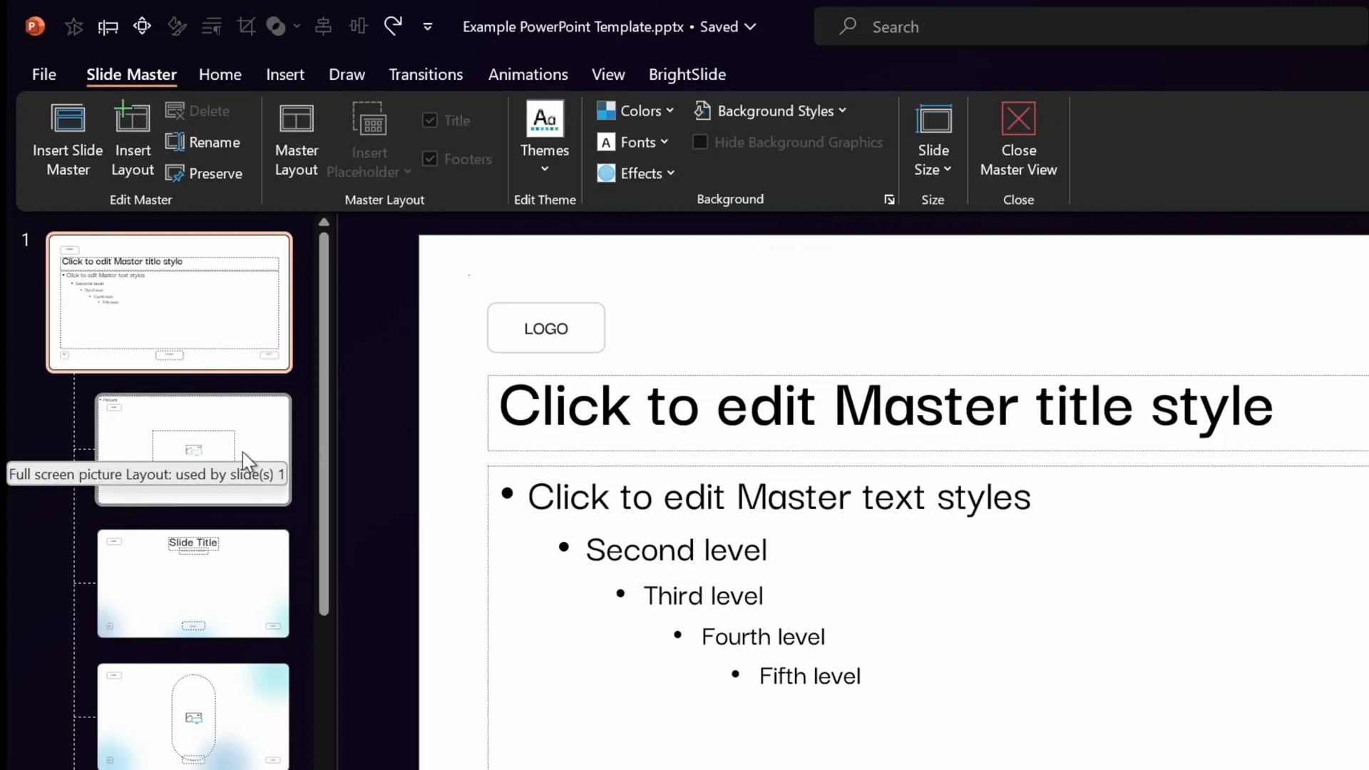 Slide master and slide layouts example