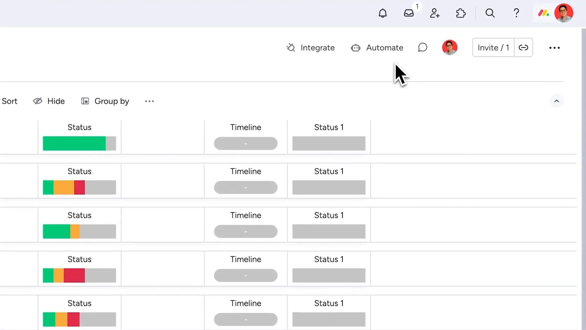 monday.com project management dashboard with automations