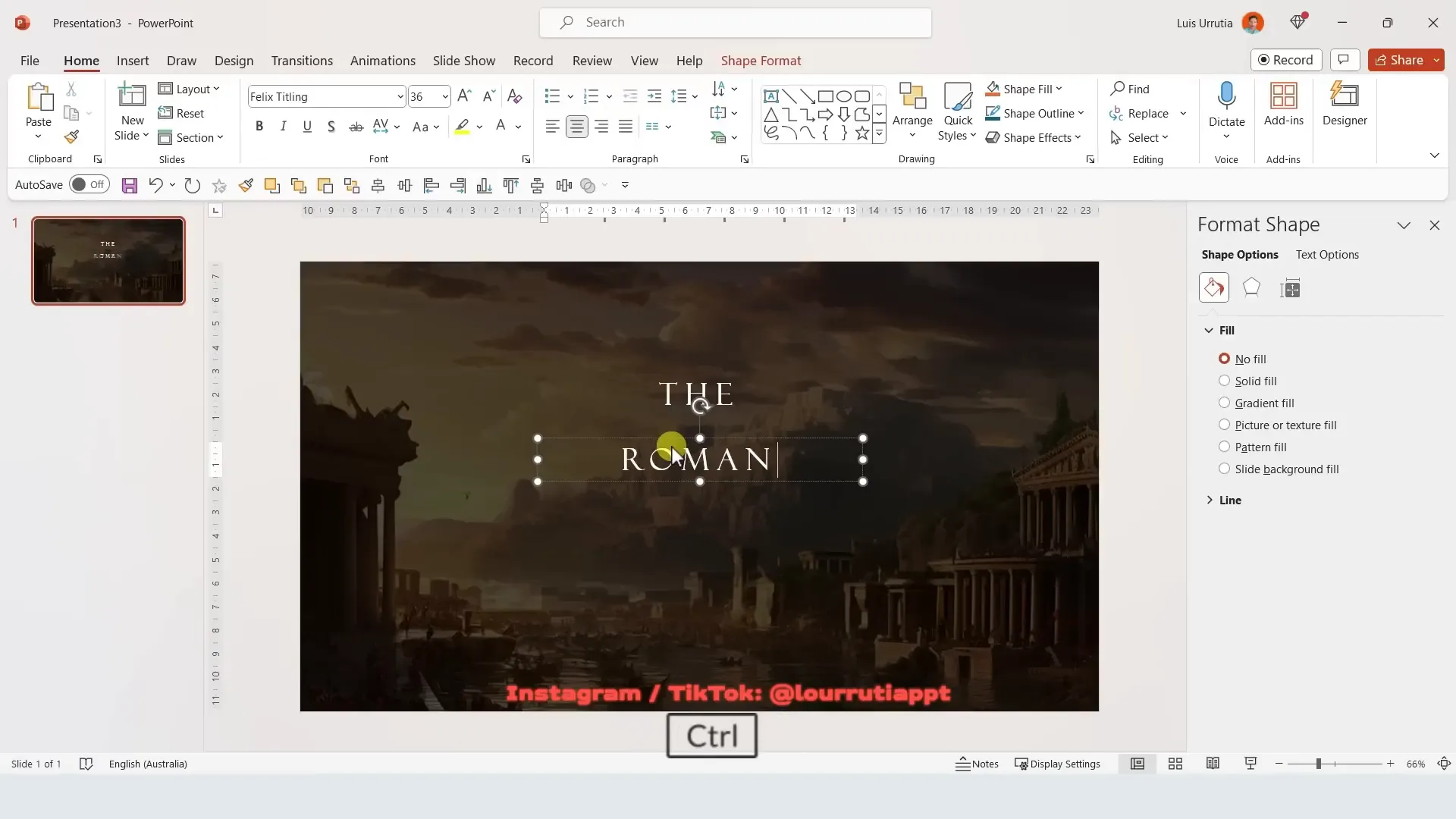 Text box with expanded character spacing and white font