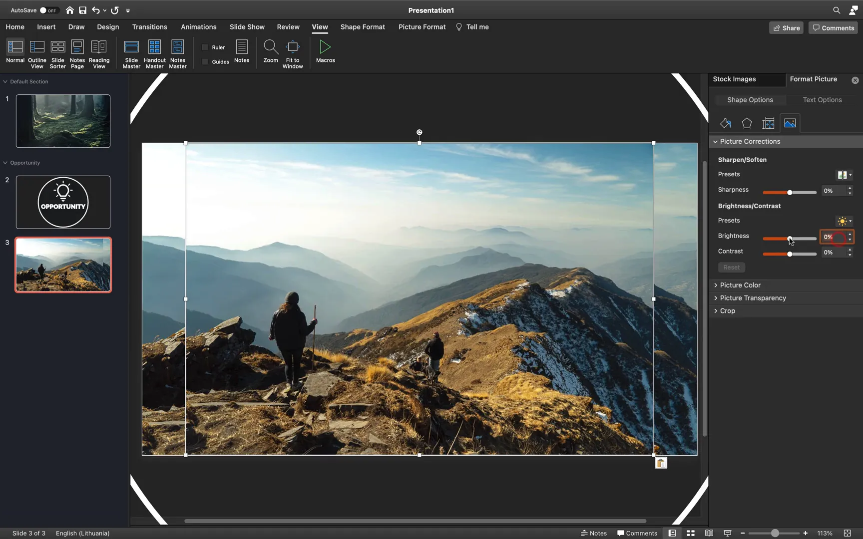 Adjusting background images and shapes for Opportunity slide