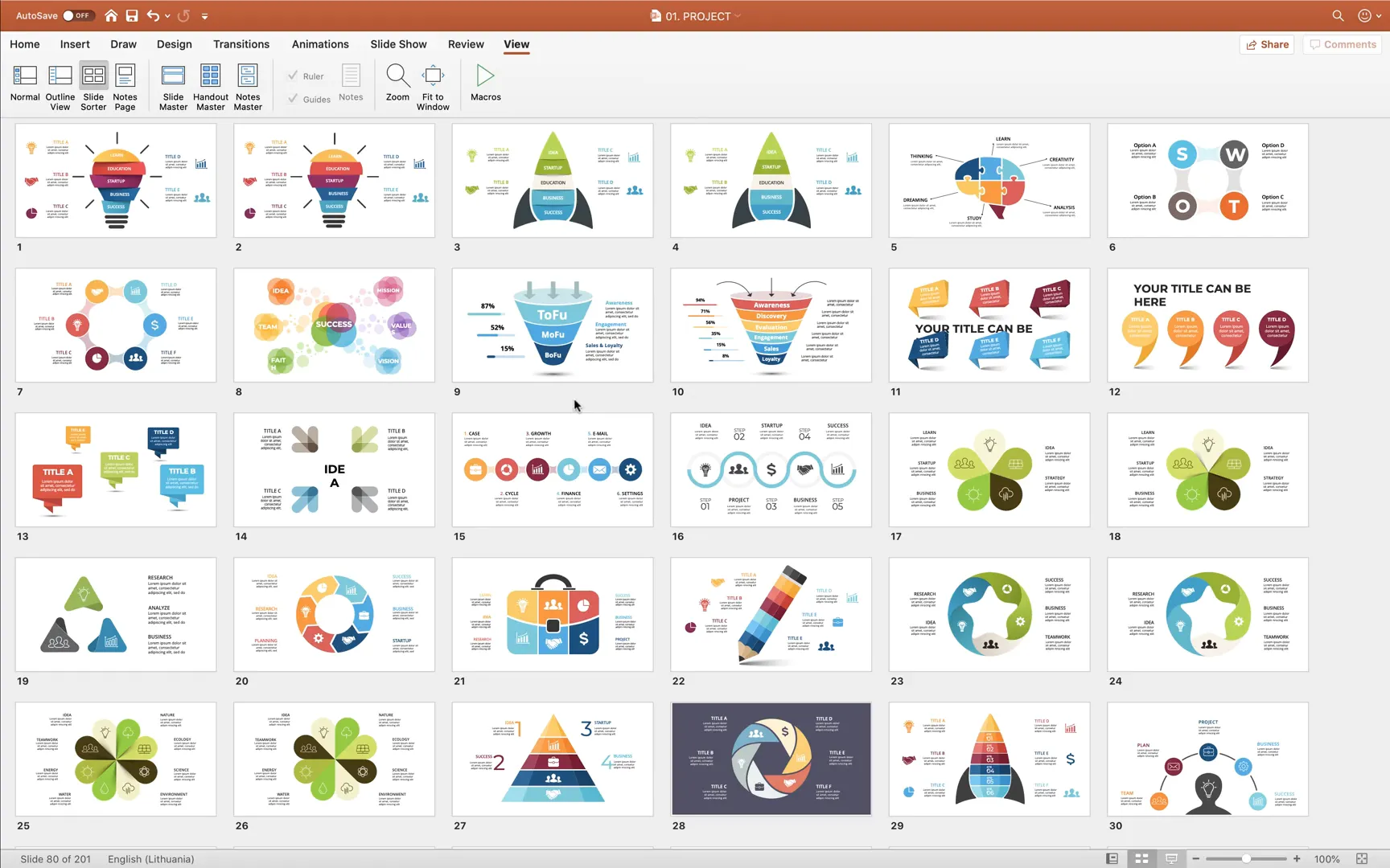 Preview of various infographic templates inside the bundle
