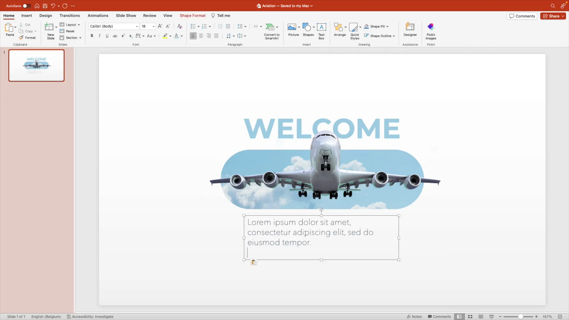 Welcome text styled and positioned below airplane image