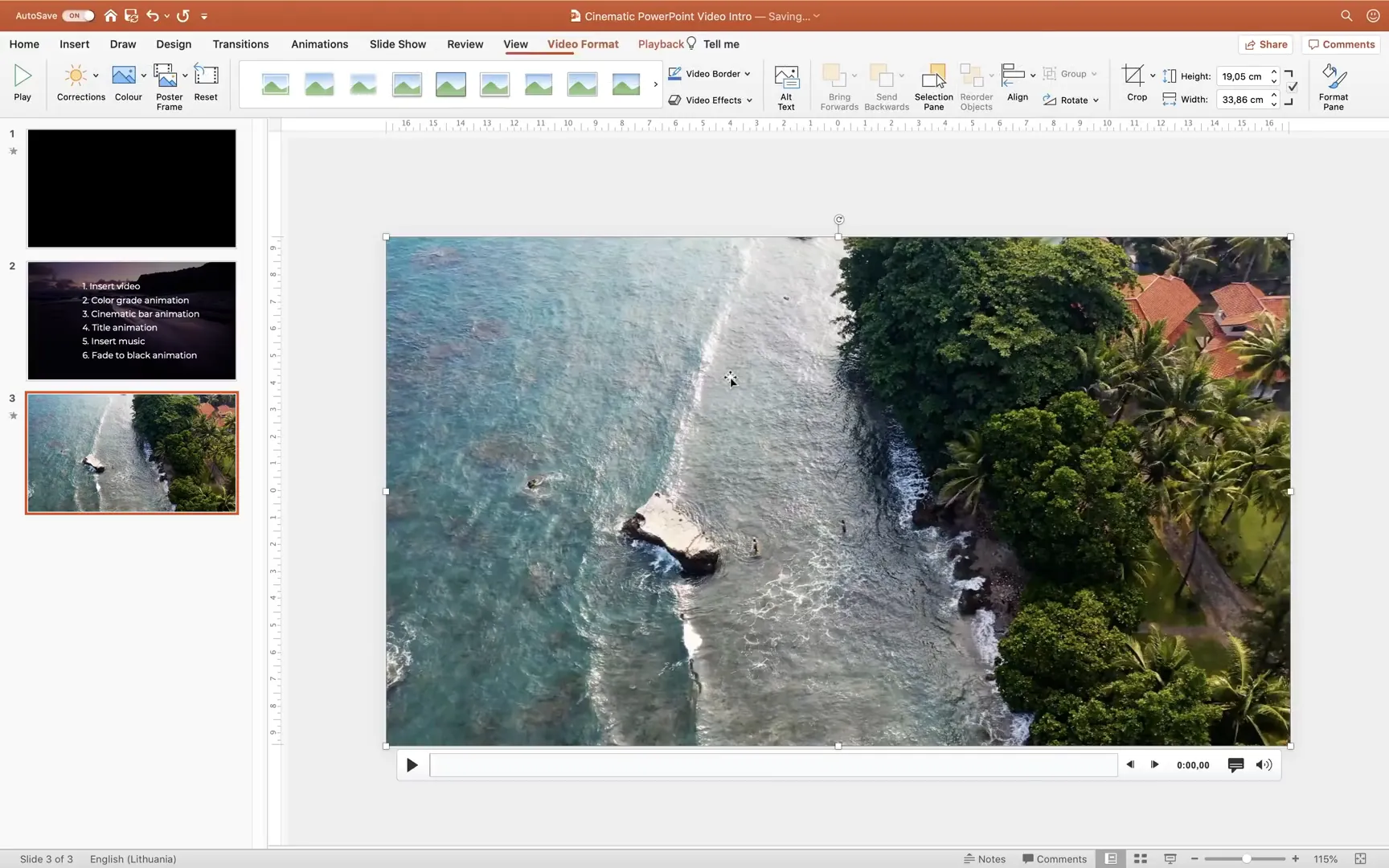Inserting full slide video in PowerPoint
