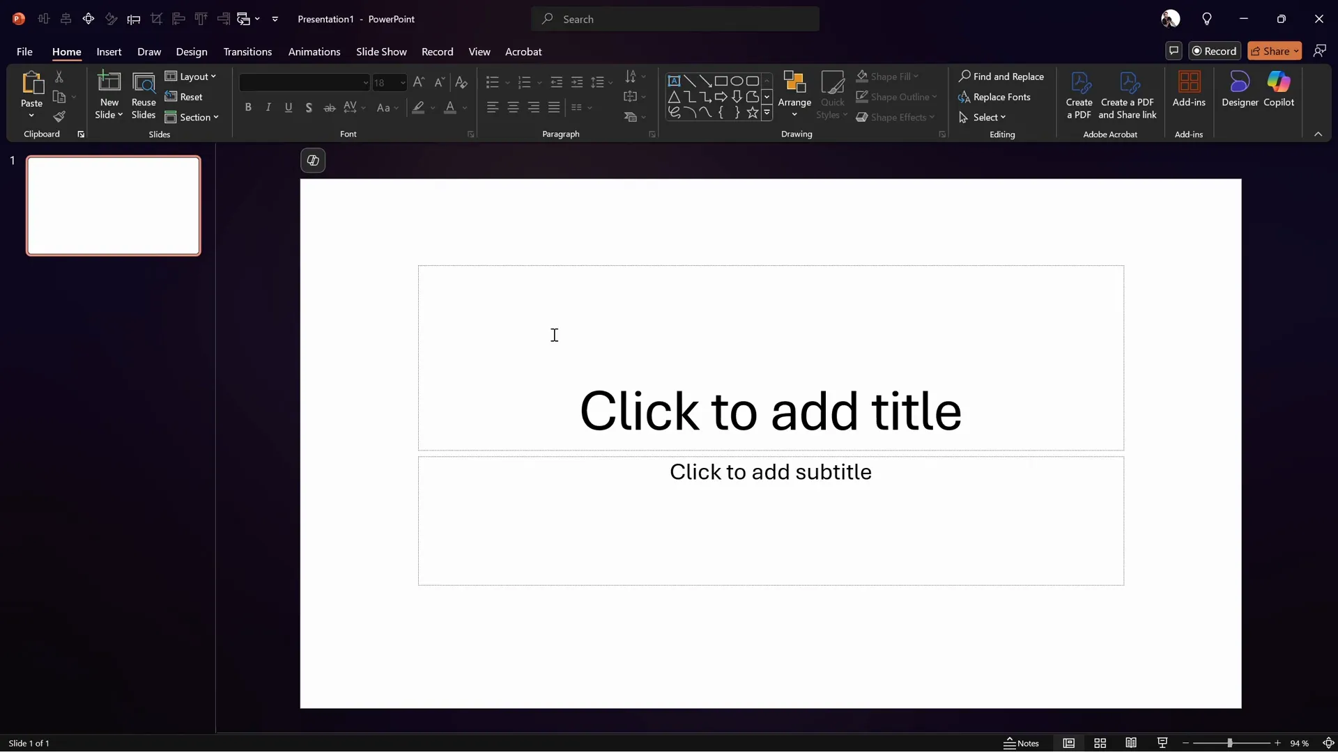 Blank slide layout selected in PowerPoint