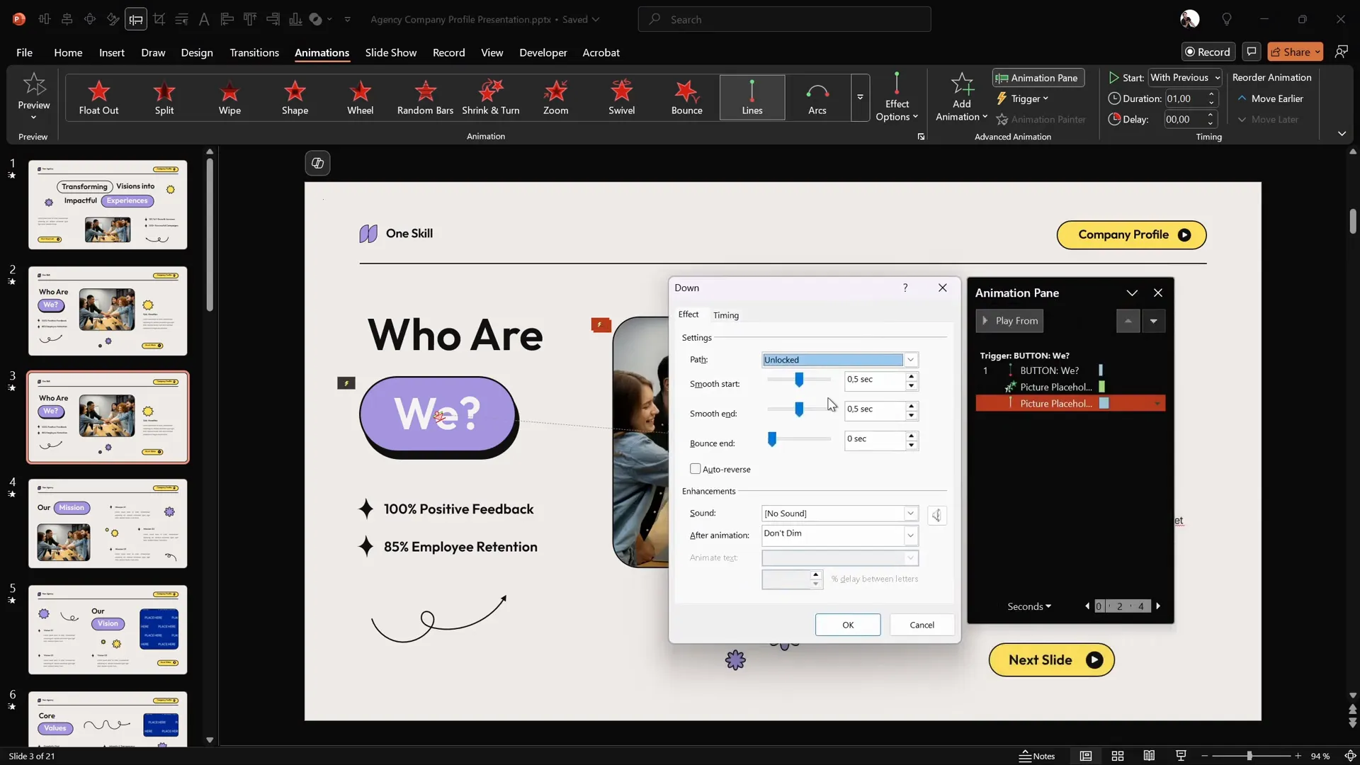 Setting photo motion path animation to pop out from button