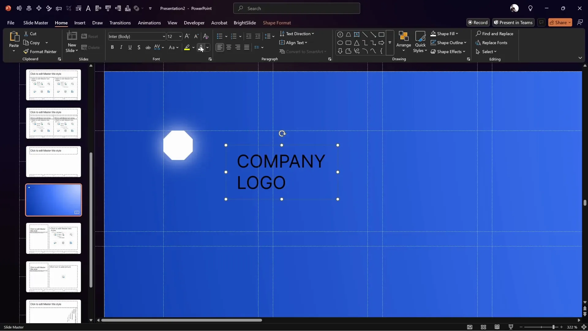 Custom logo and slide number placeholders in Slide Master