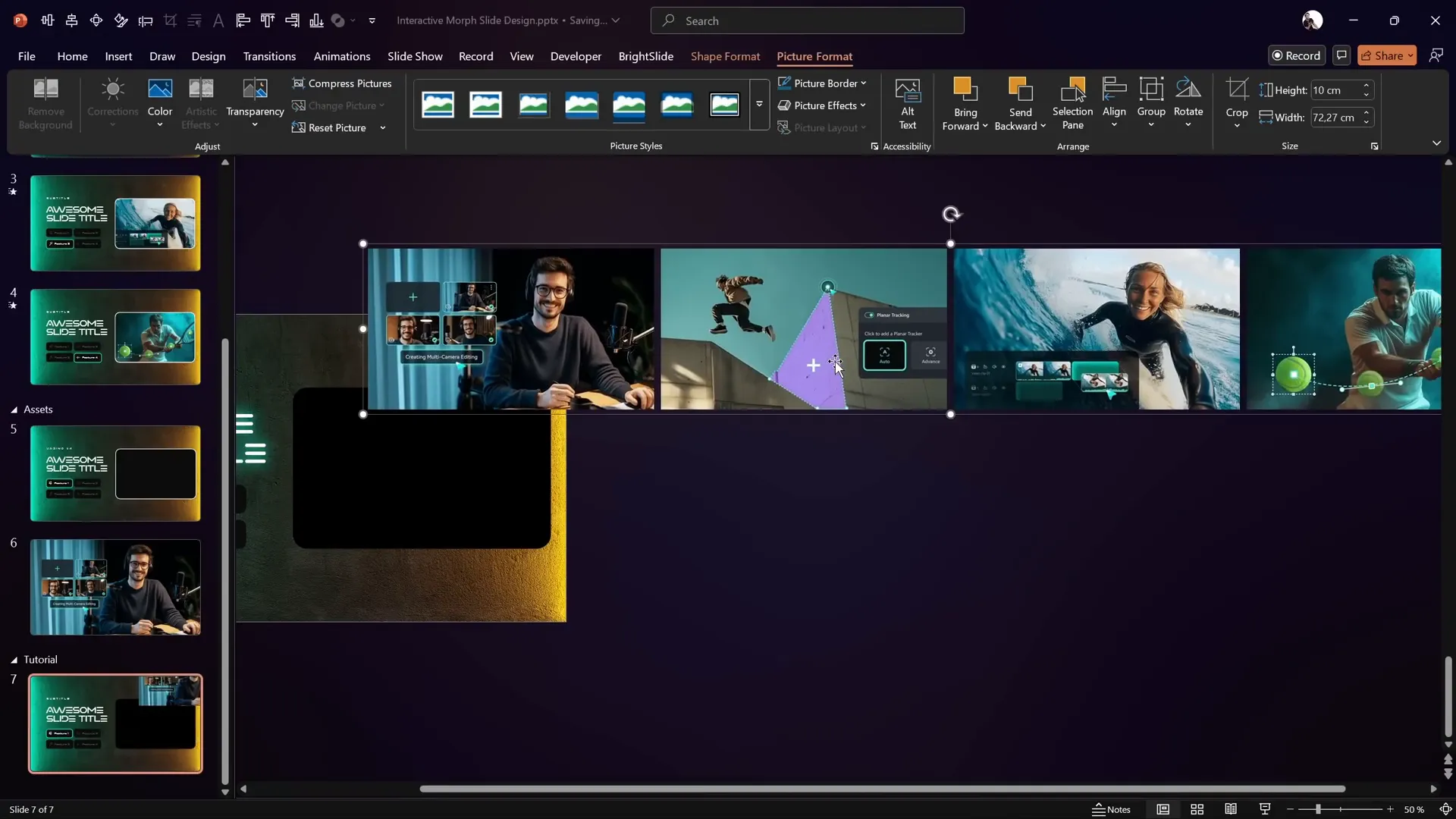 Arranged and grouped scrolling photos behind mask window