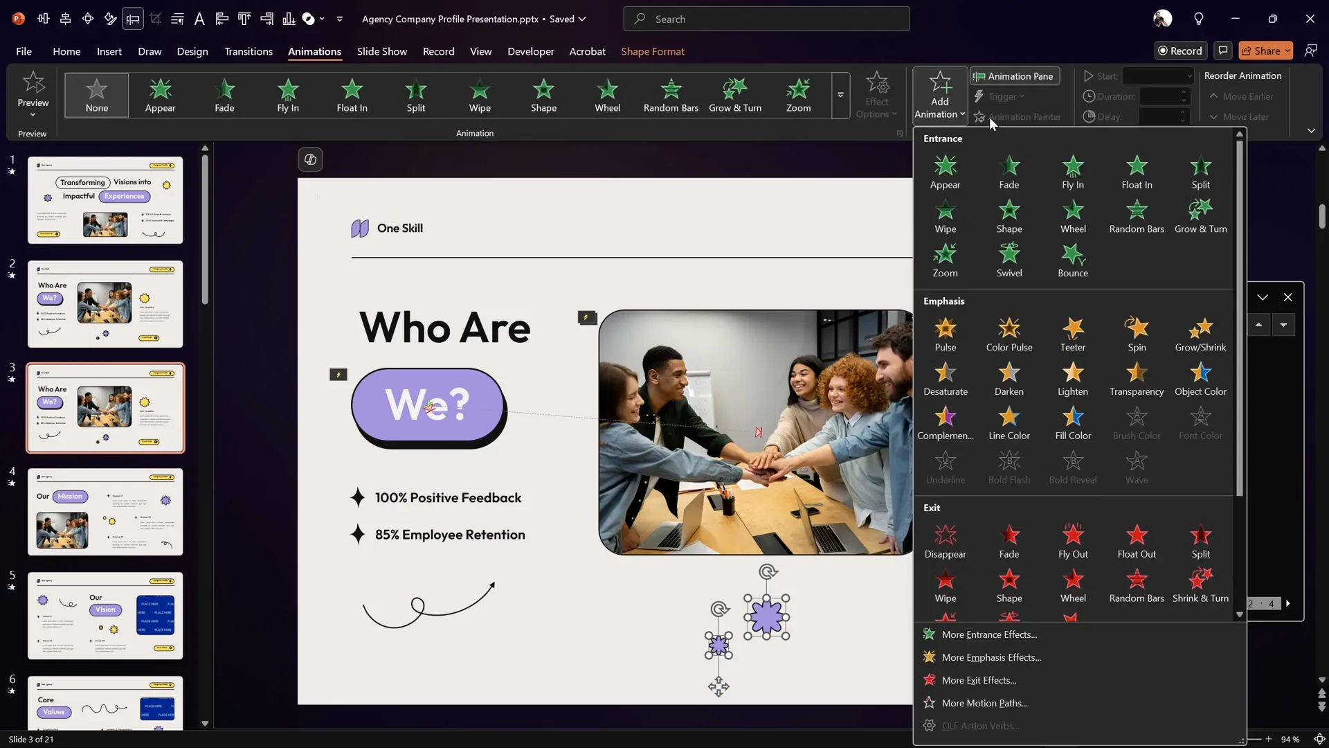 Selecting stars and adding spin animation