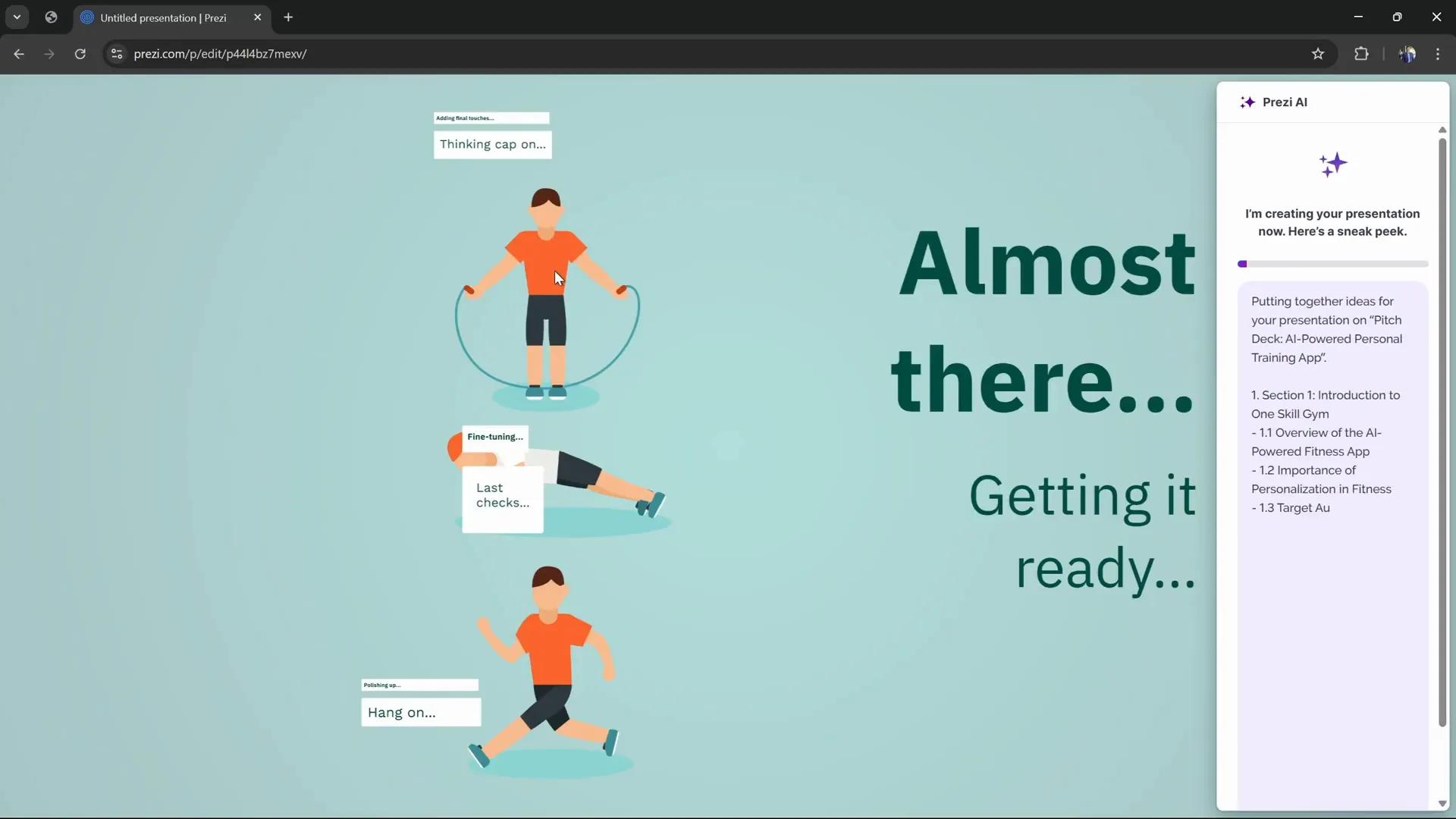 Prezi AI generating presentation with illustration and outline