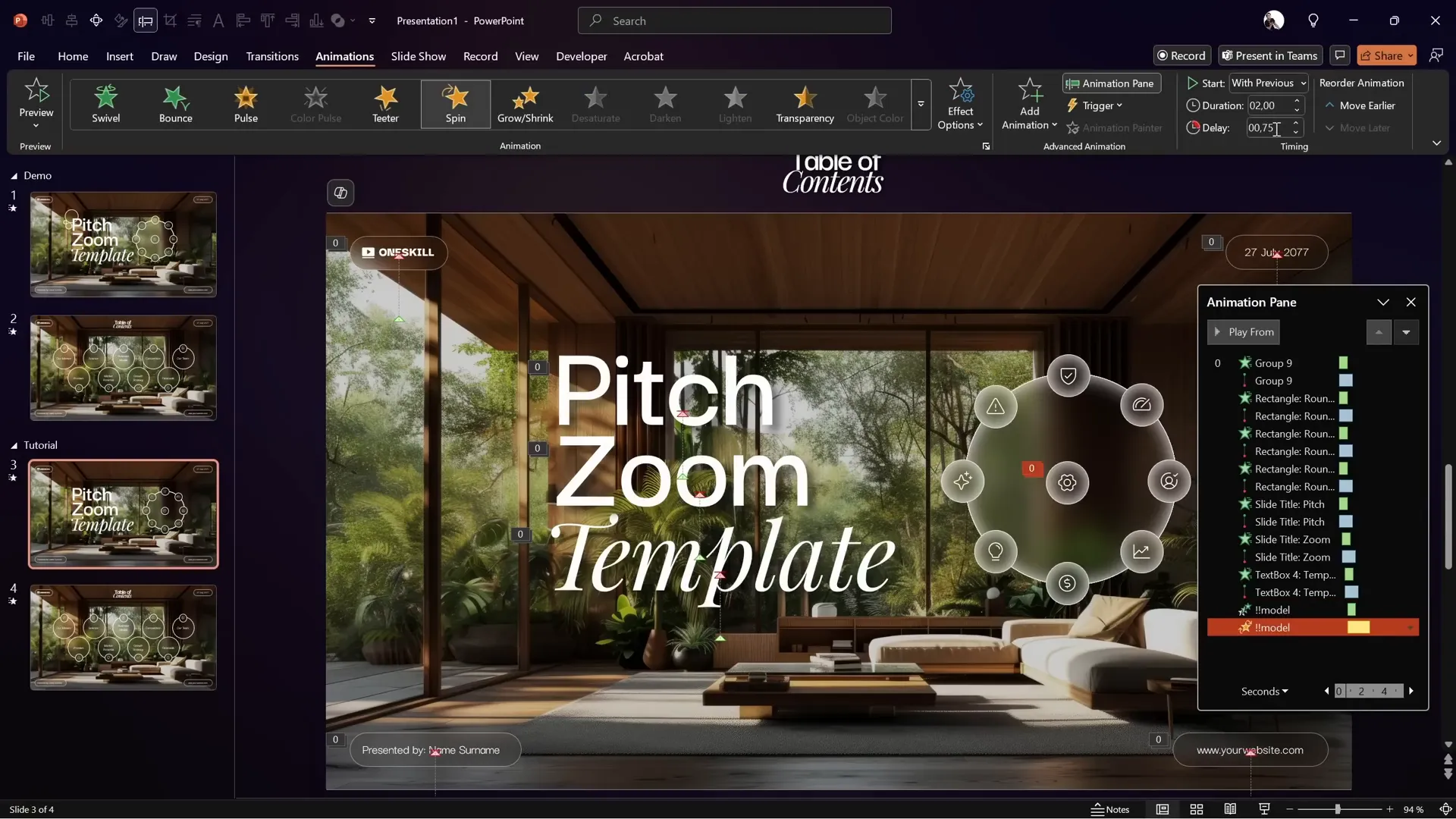 Zoom and spin animations applied to glassmorphic circles