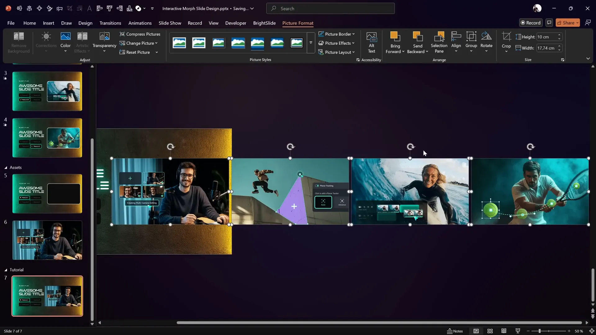 Photos arranged horizontally with equal spacing and grouped behind the mask