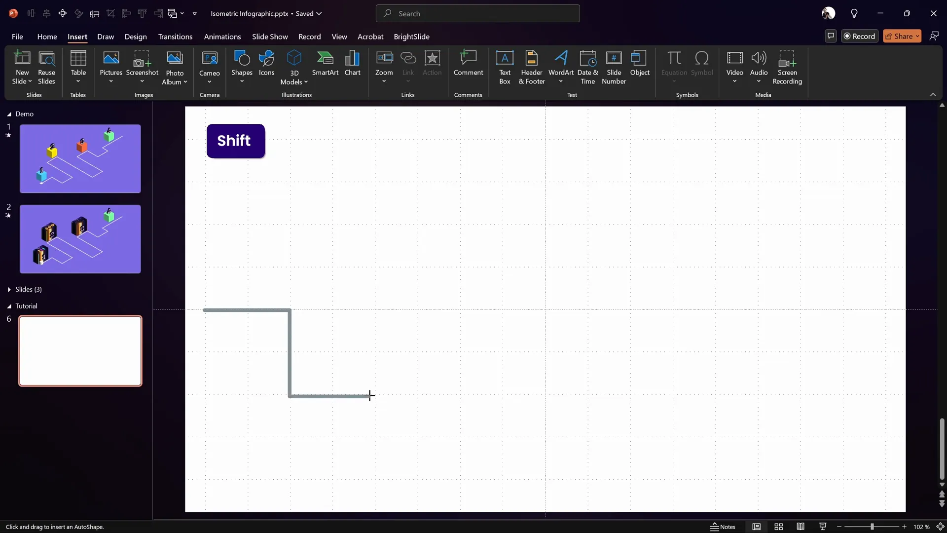 Drawing the roadmap path using the freeform shape tool with guides and gridlines