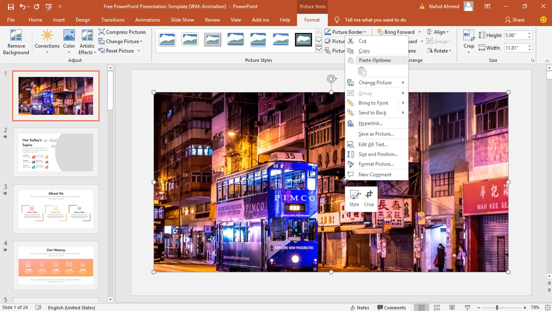 Clicking picture icon to insert image in PowerPoint slide