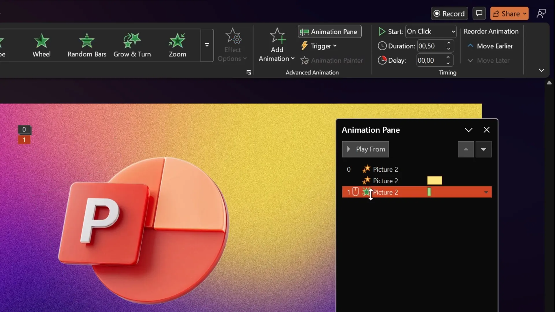 Fade animation added and configured to start with previous