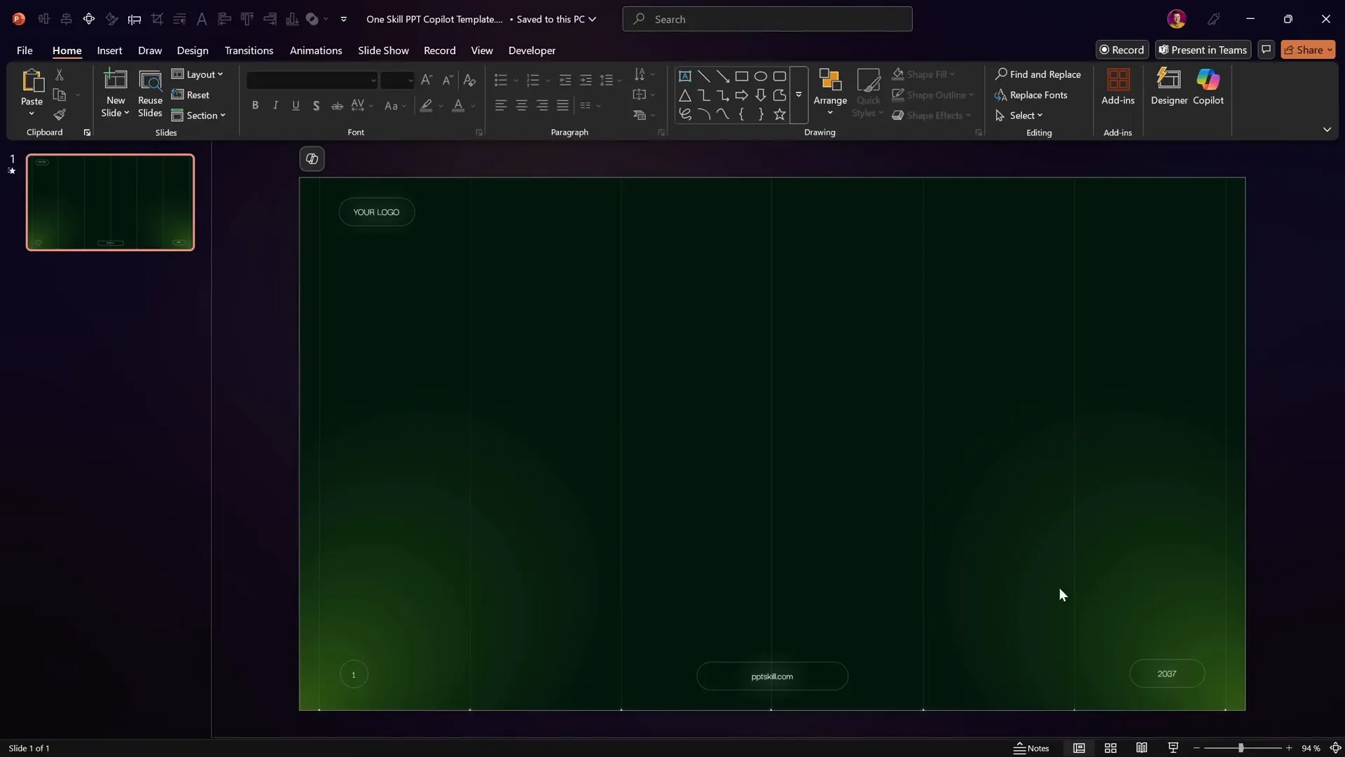 Custom PowerPoint template compatible with Copilot
