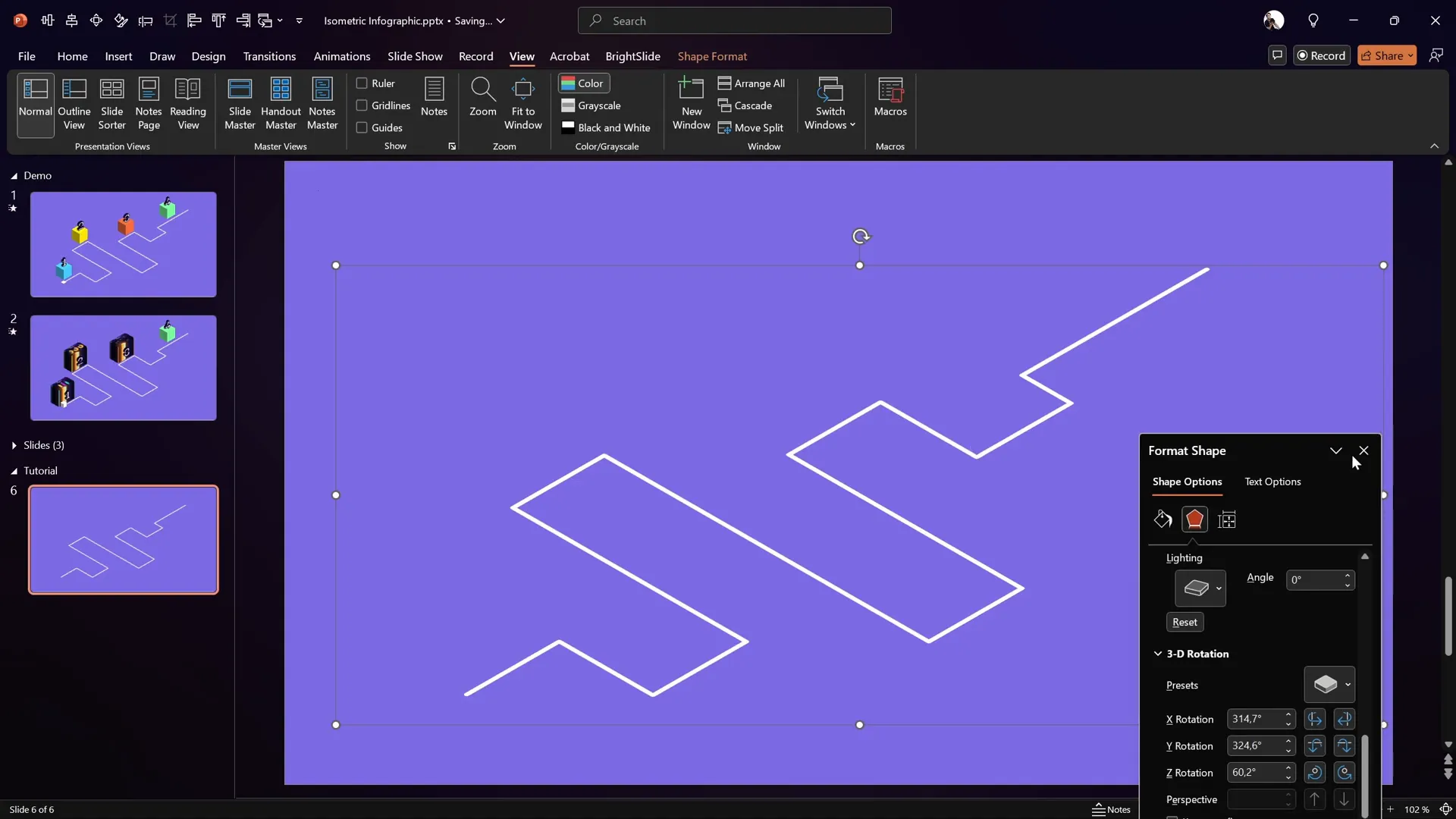 Applying isometric top-up 3D rotation preset to the roadmap shape