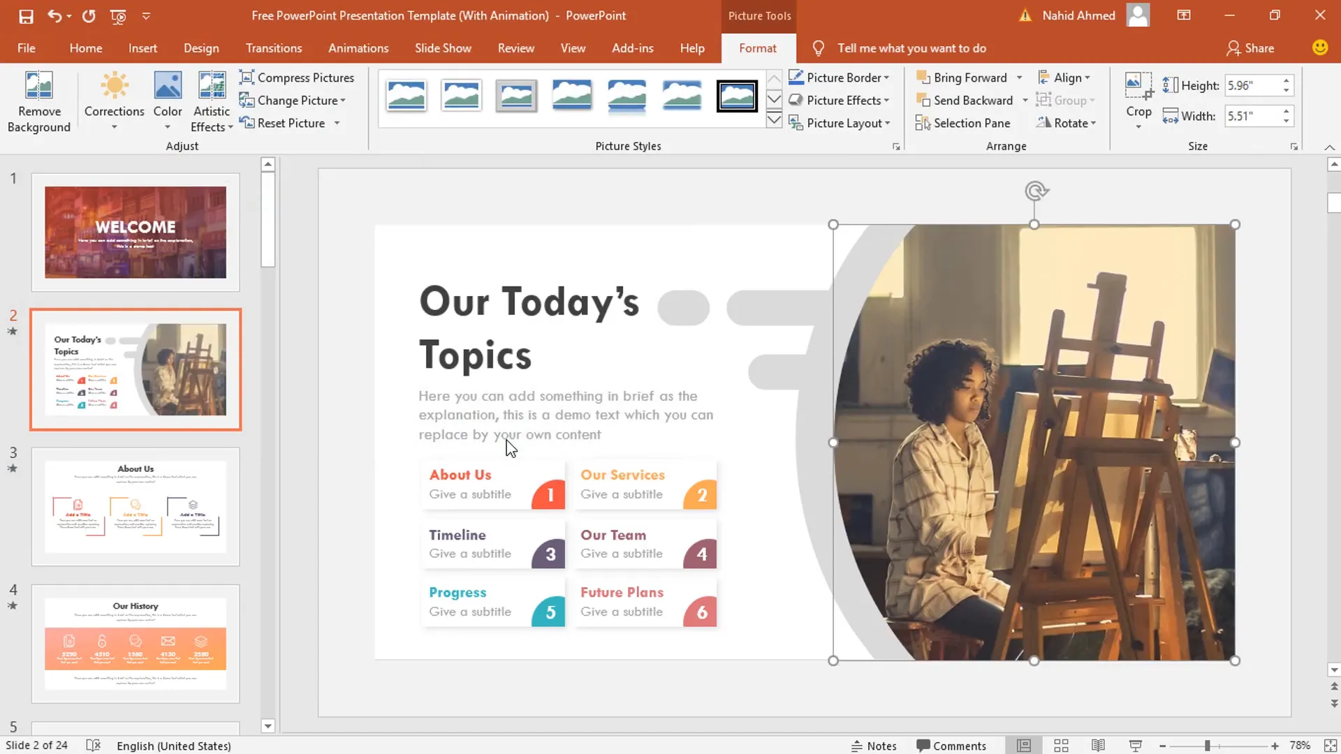 Inserting image on the second slide using drag and drop placeholder