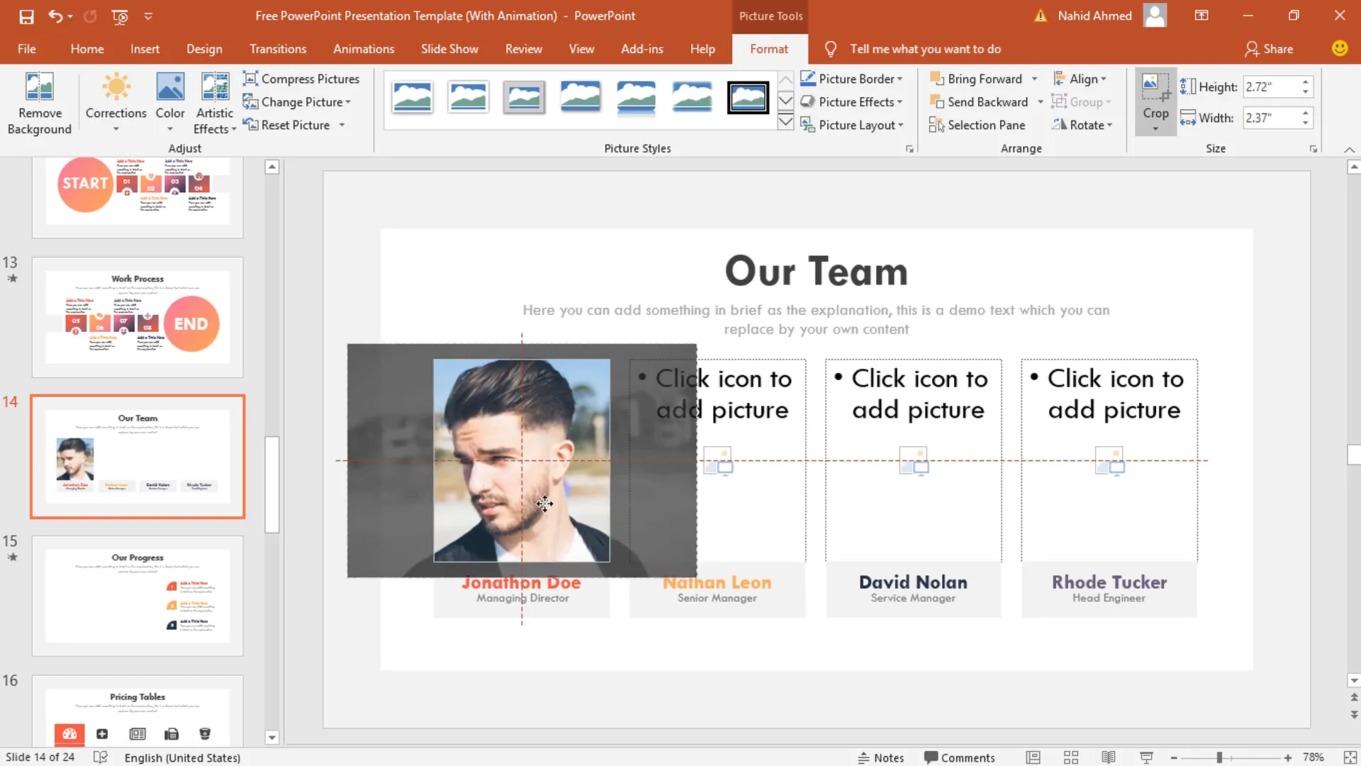 Cropping and adjusting size of team member picture