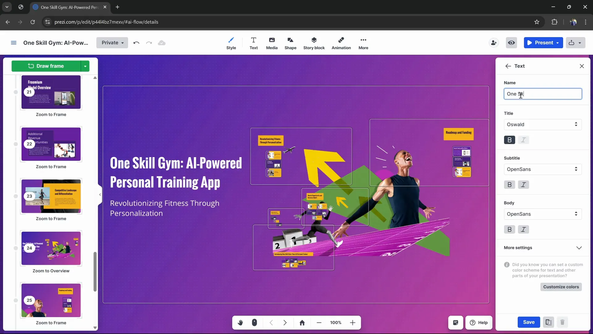 Changing fonts in Prezi AI