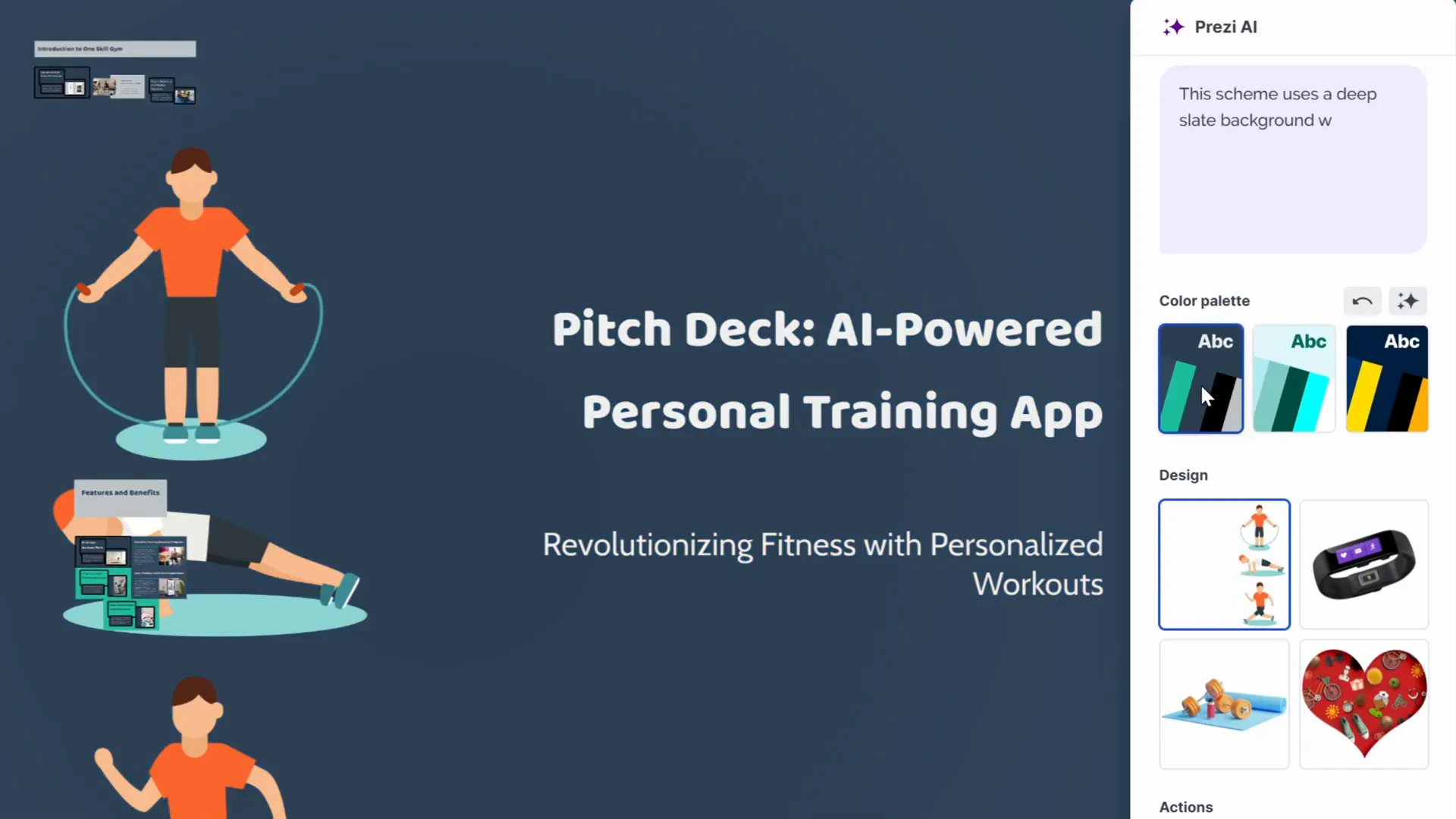 Changing color palettes in Prezi AI