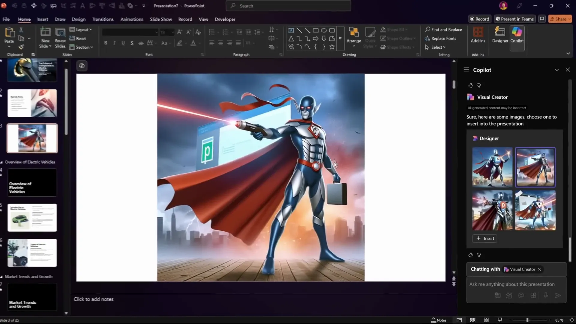 AI-generated superhero images representing PowerPoint