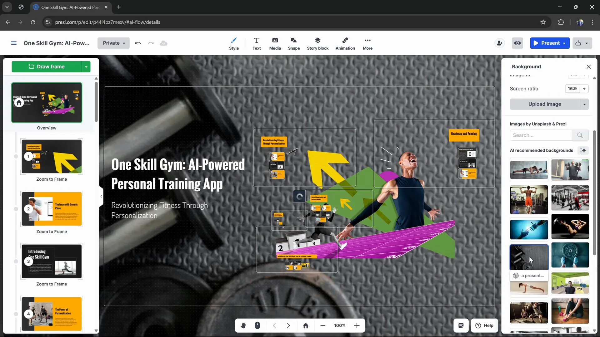 Changing background image in Prezi AI