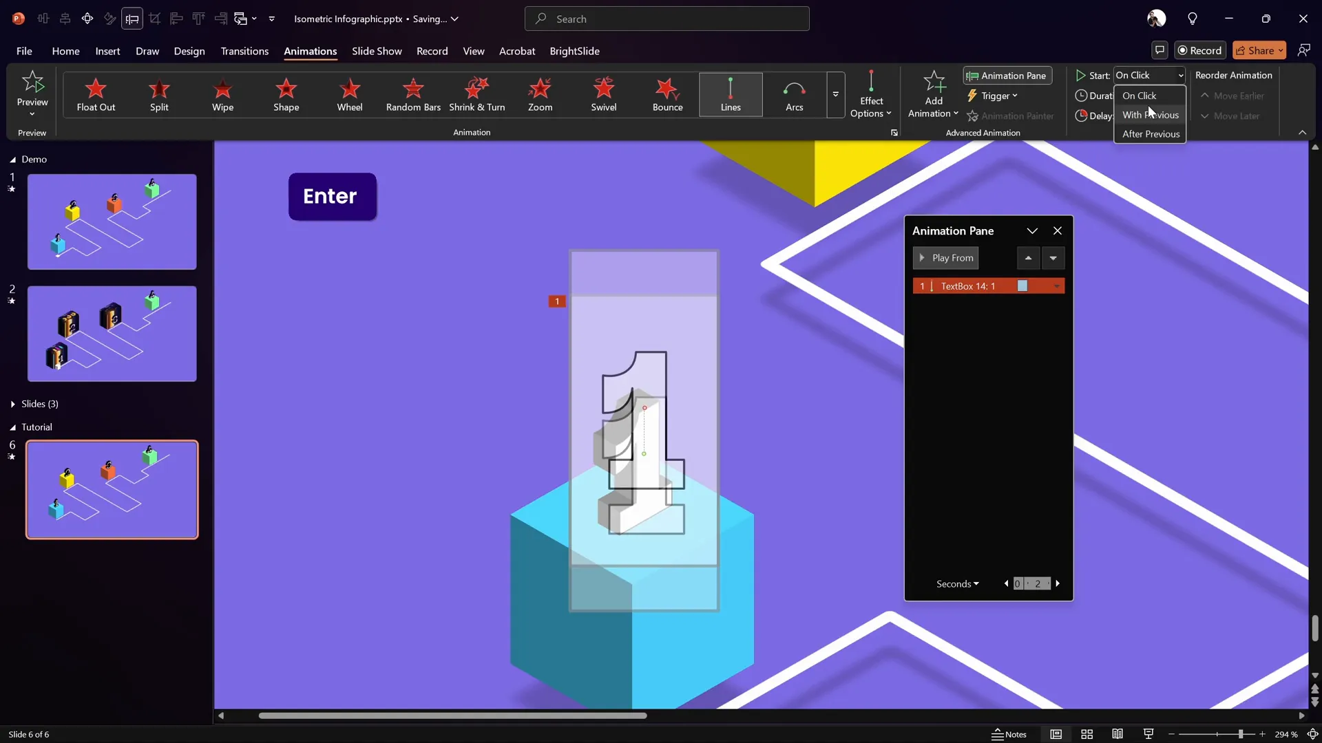 Animation pane showing floating number animation setup