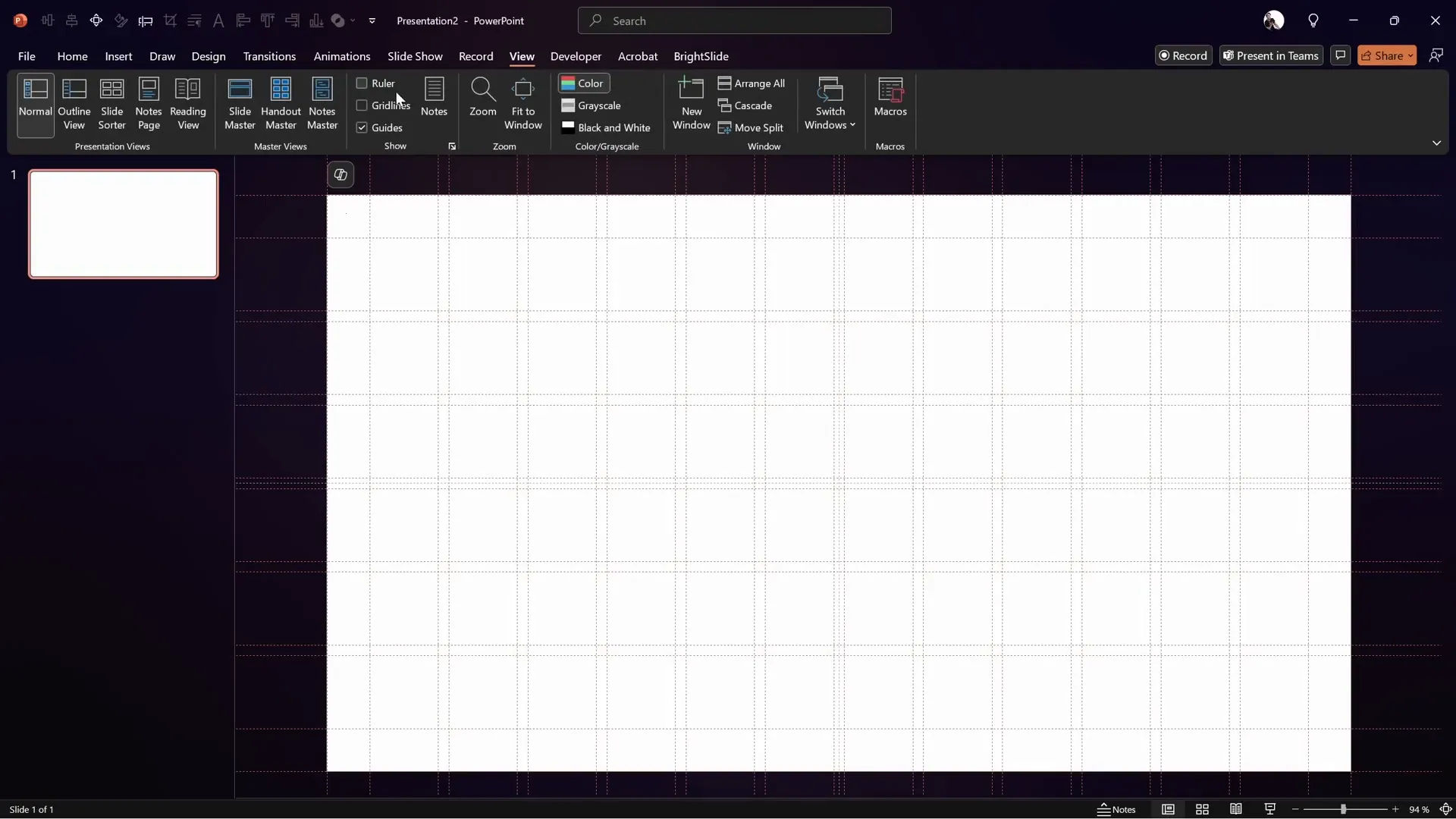 PowerPoint with 12x6 grid guides visible