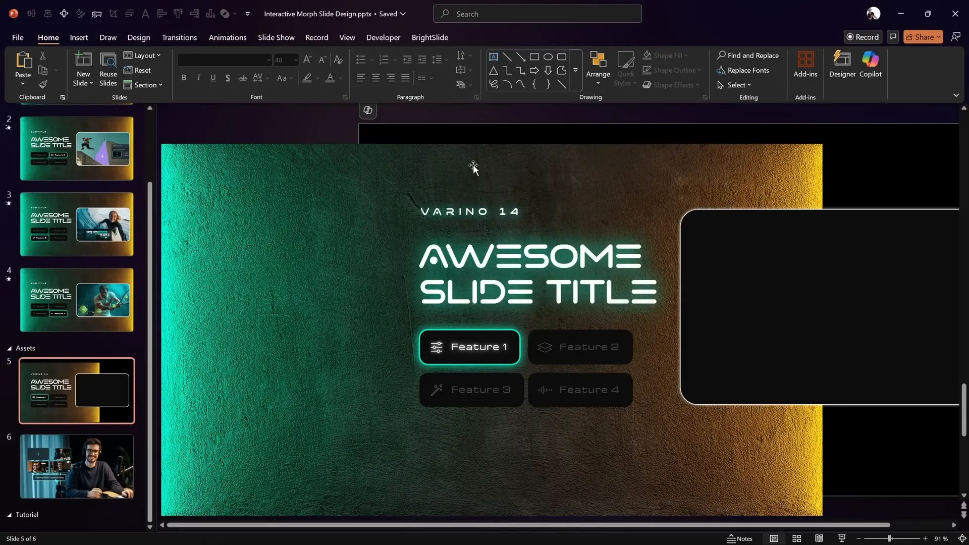 Slide background set to black with centered background photo