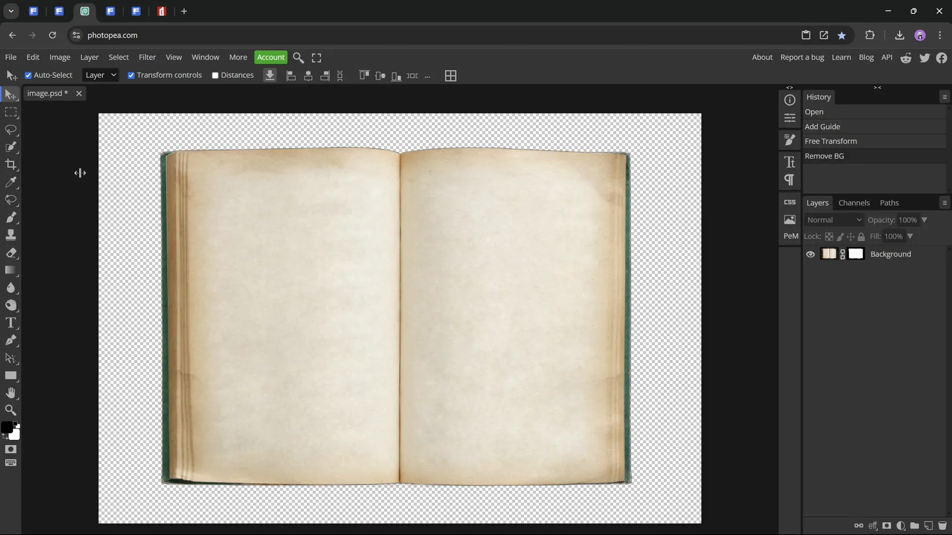 Book image edited and background removed in Photopea