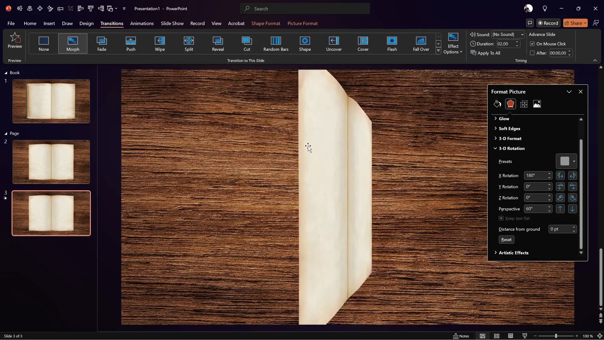 3D rotation applied to page group for flip animation