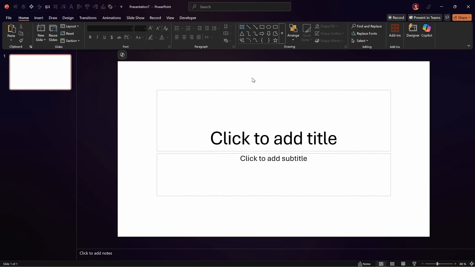 Copilot buttons in PowerPoint interface