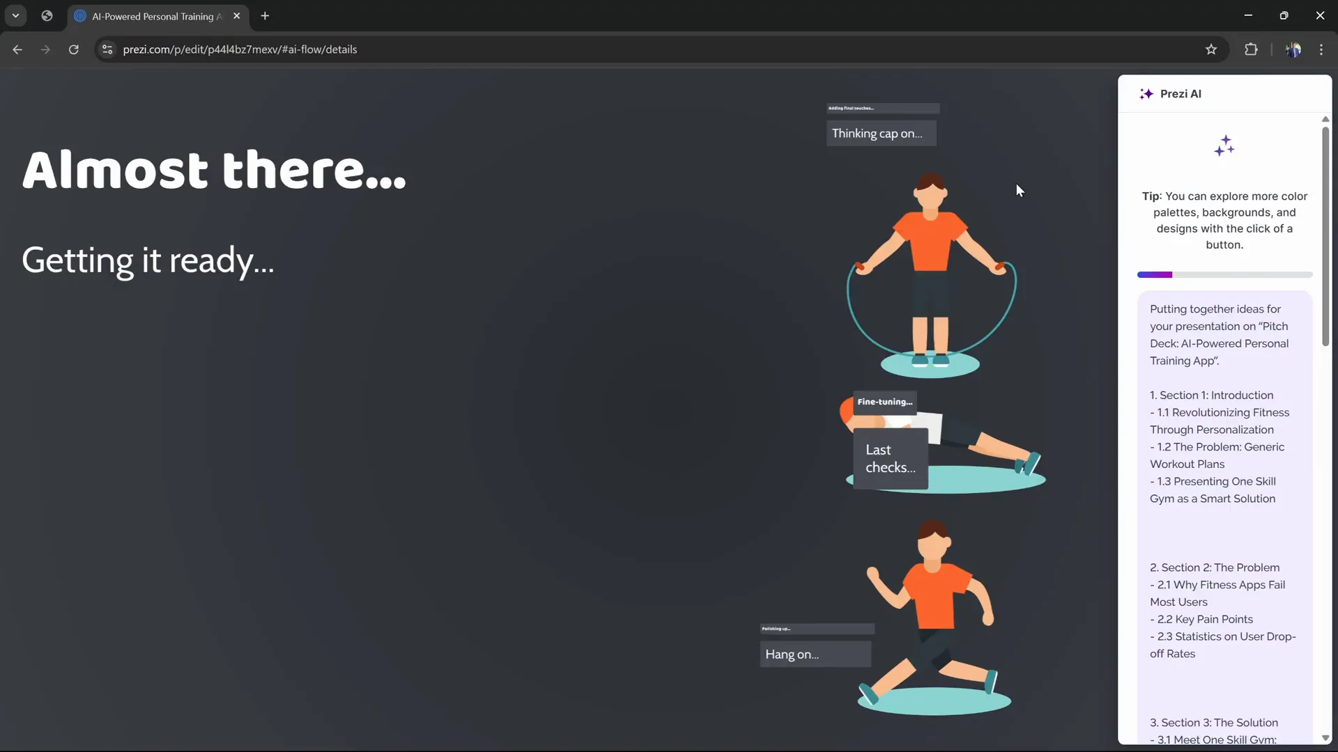 Prezi AI generated presentation with multiple frames from PDF