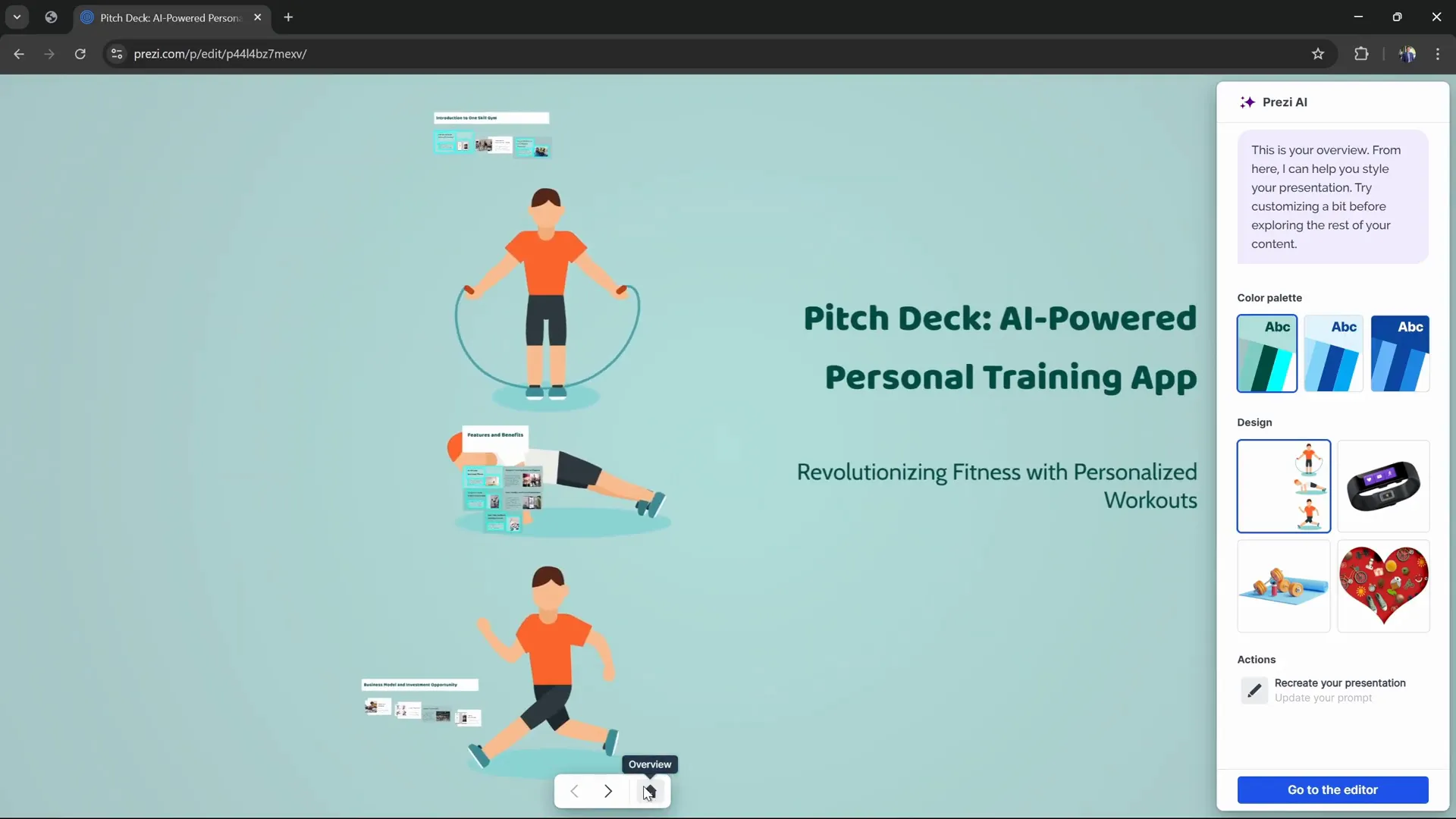 Navigating through Prezi AI presentation with cinematic zoom