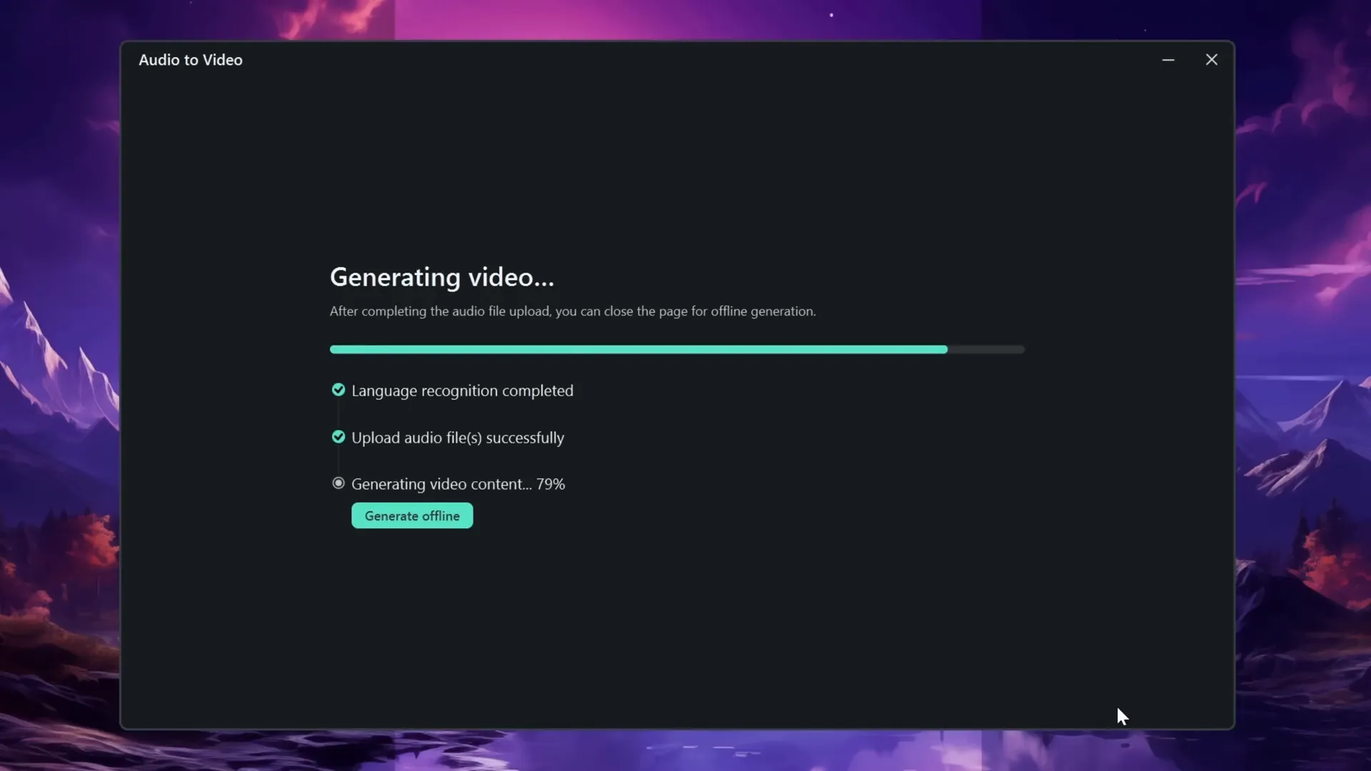 Filmora AI audio to video generation interface