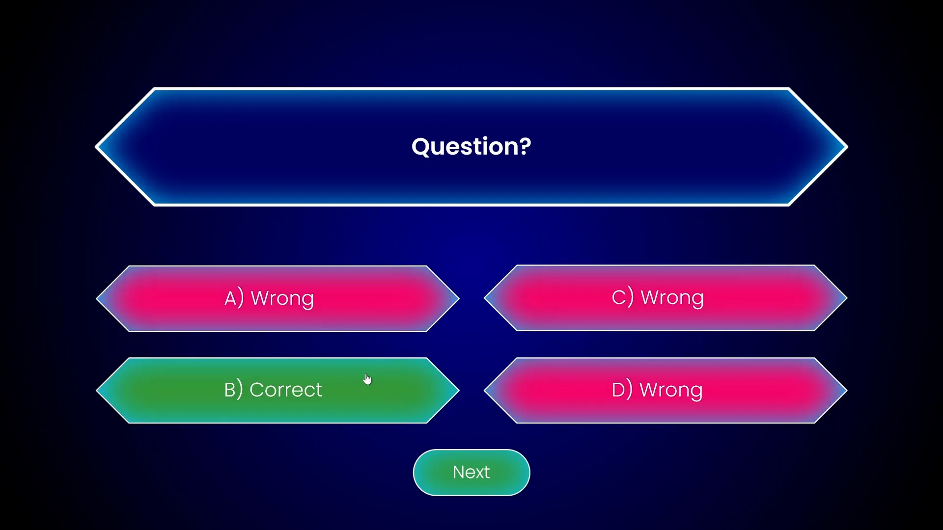 Correct answer button turns green on click with animation
